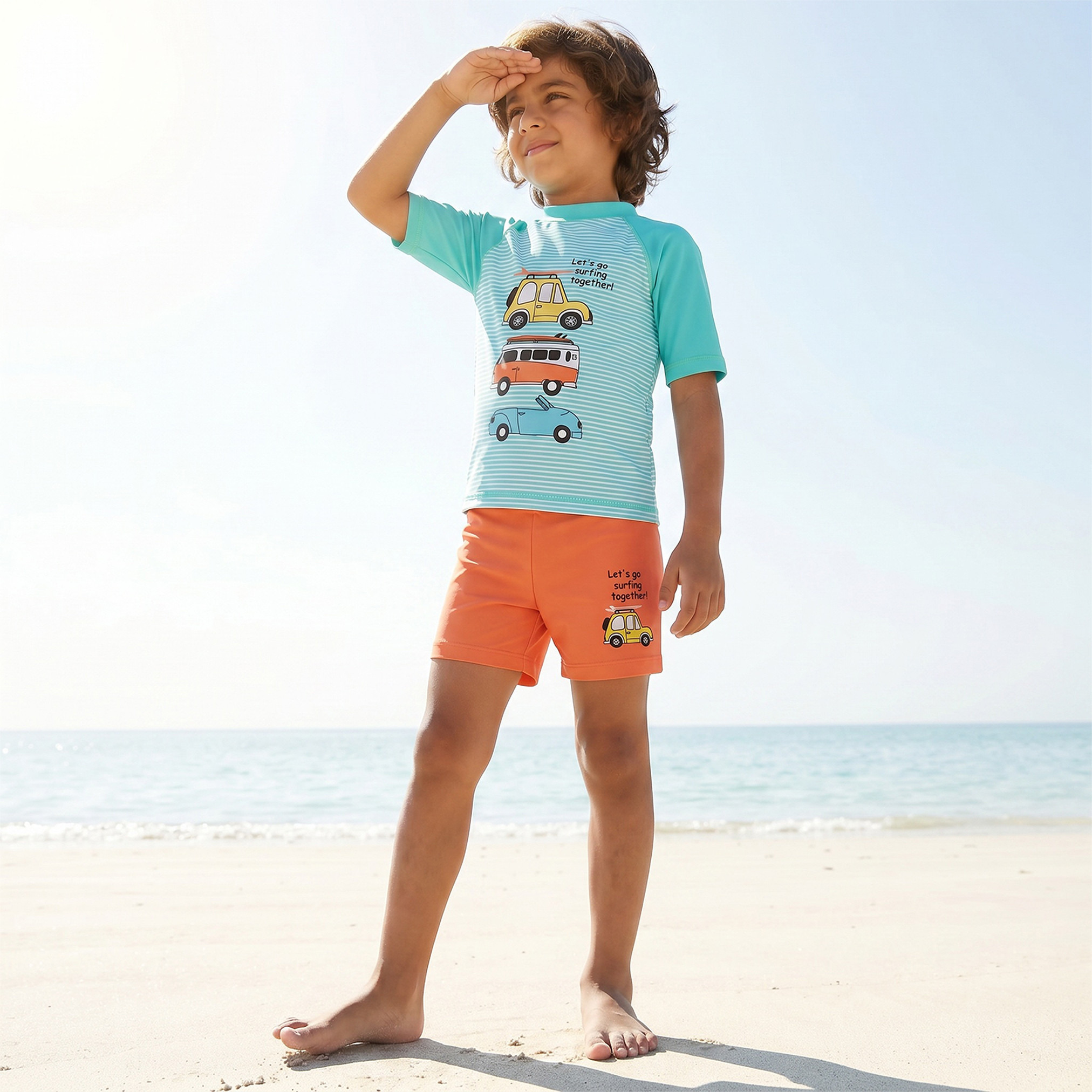طقم ملابس سباحة بأكمام قصيرة وياقة مستديرة وطبعات من جونيورز-baby-boys-clothing-swimwear-image-1