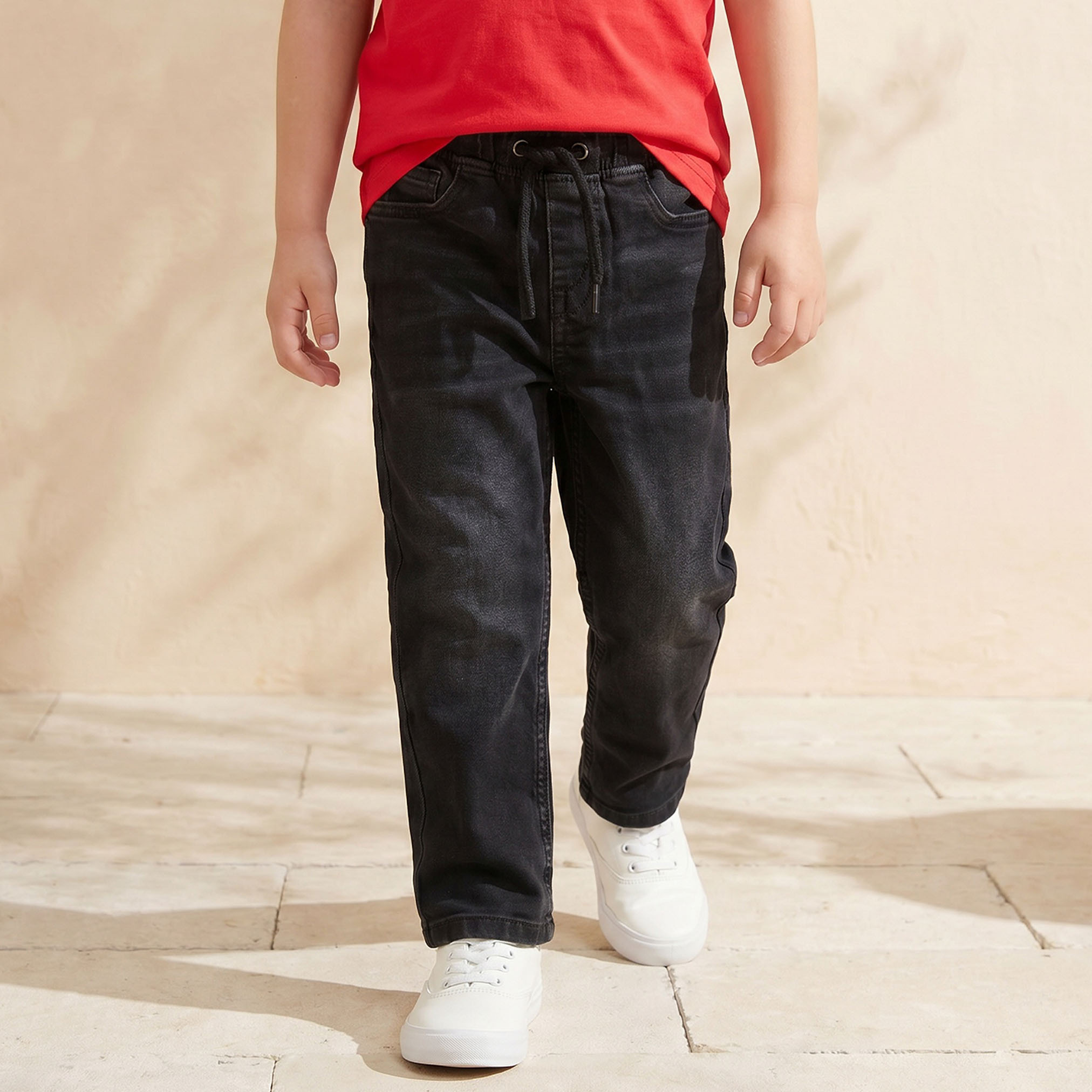 Juniors Elasticated Drawstring Jeans with Pockets-baby-boys-clothing-bottoms-jeans-image-1