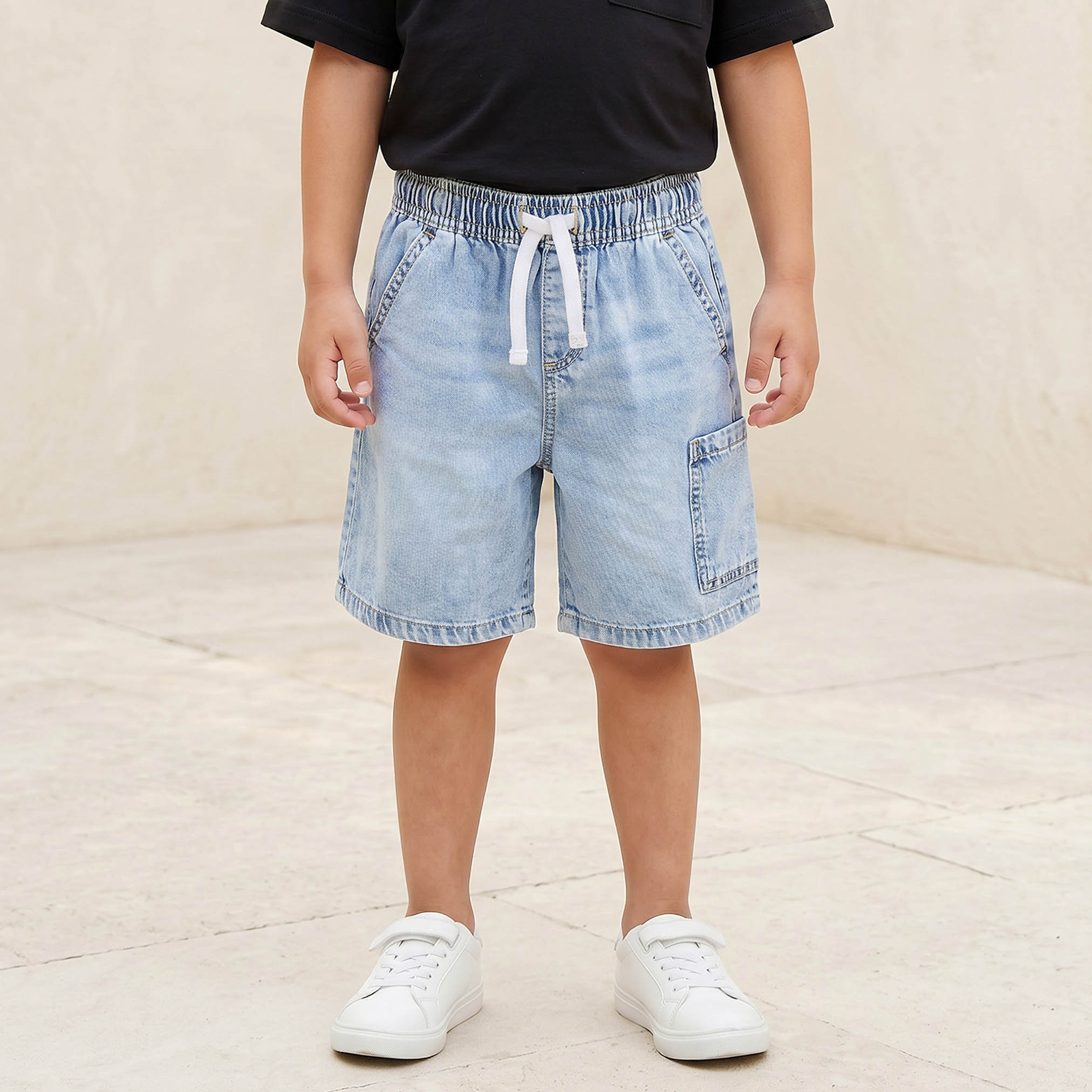 Juniors Knee Length Mid-Rise Denim Shorts with Pockets-baby-boys-clothing-bottoms-shorts-image-1