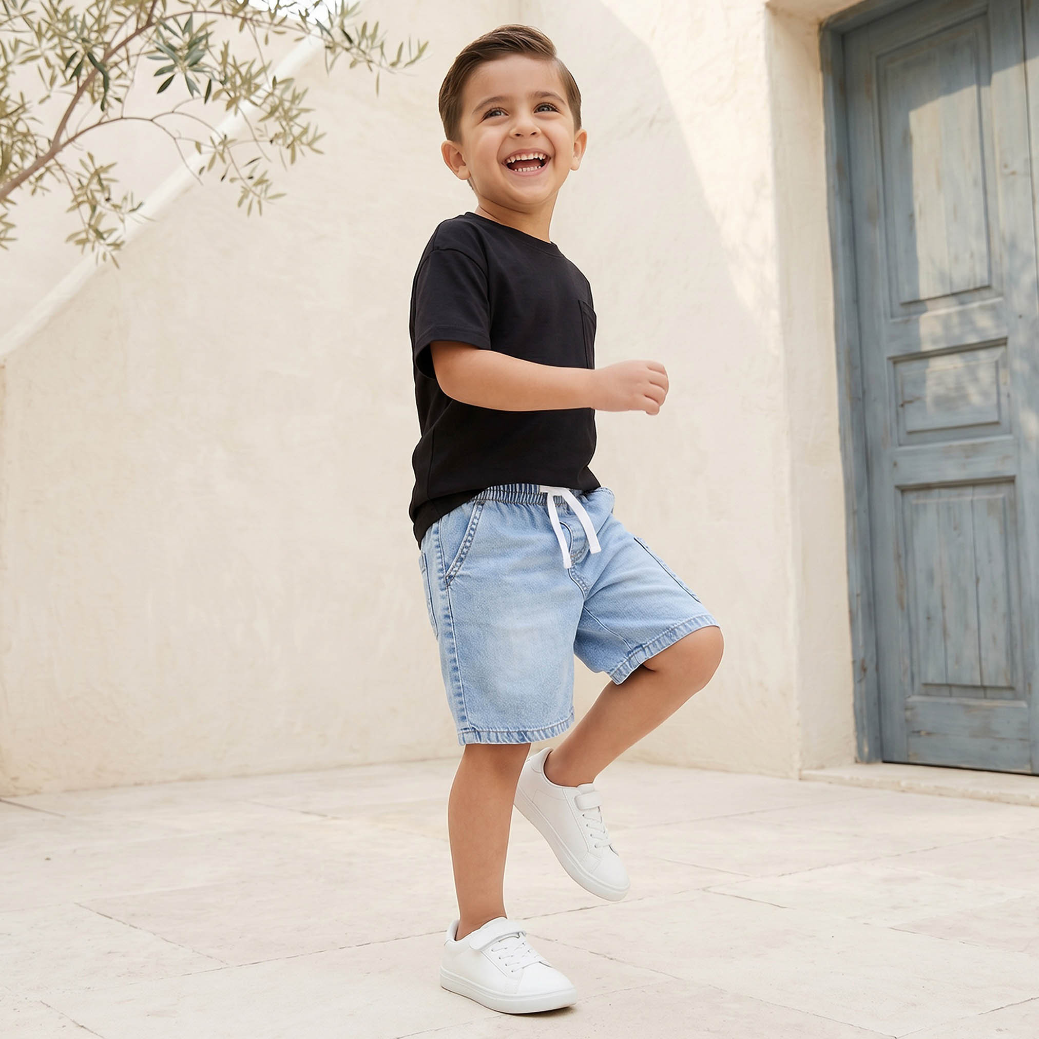 Juniors Knee Length Mid-Rise Denim Shorts with Pockets-baby-boys-clothing-bottoms-shorts-image-2