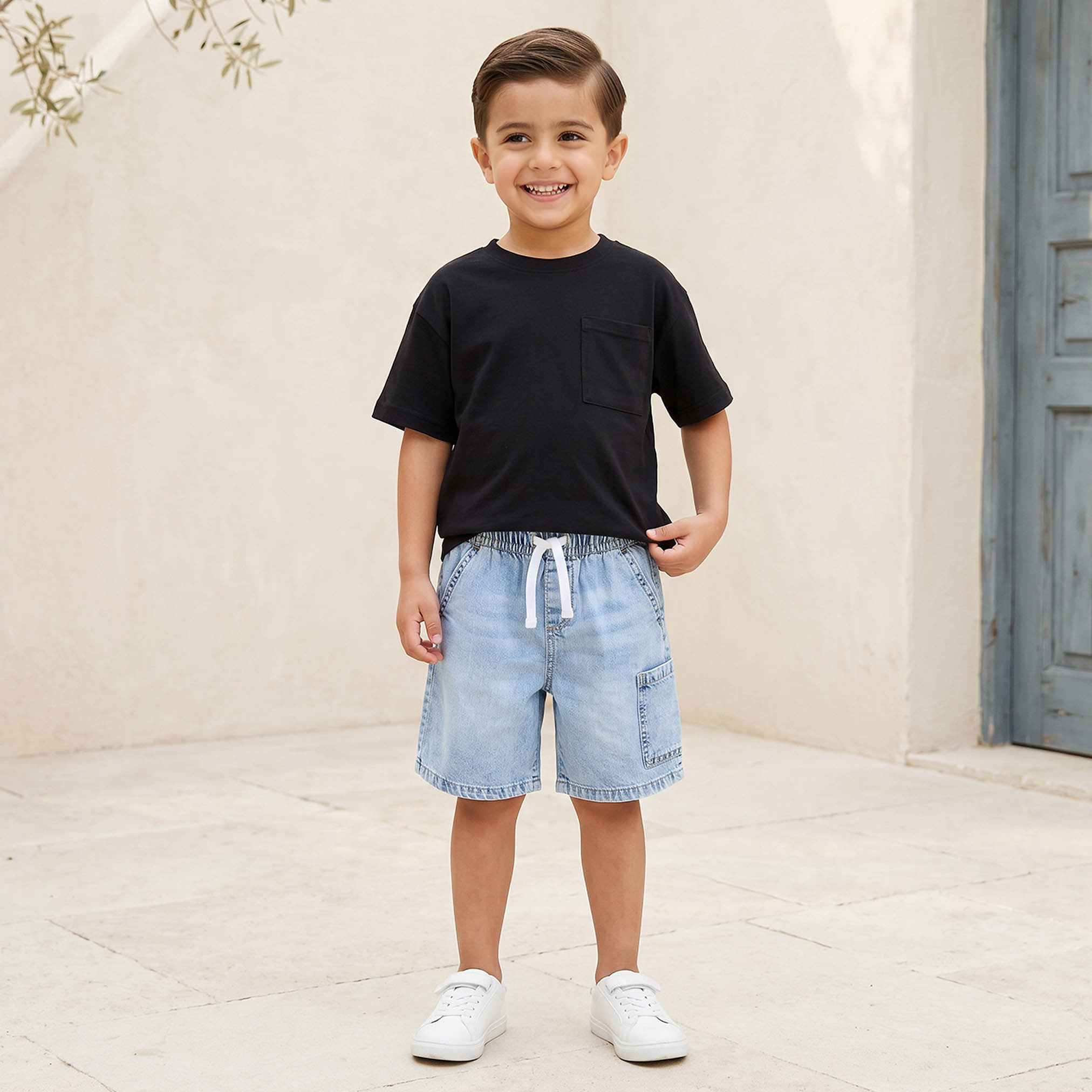 Juniors Knee Length Mid-Rise Denim Shorts with Pockets-baby-boys-clothing-bottoms-shorts-image-5