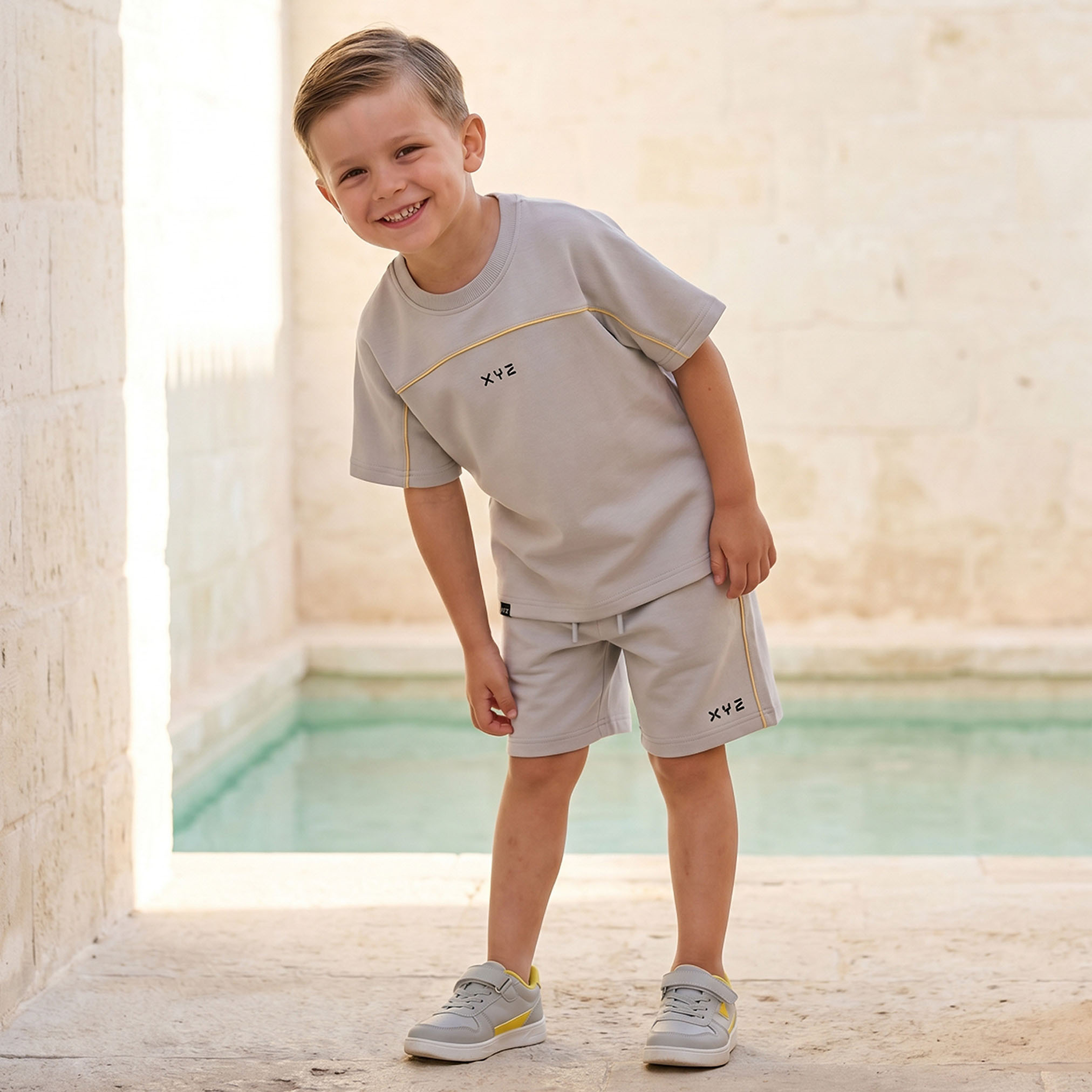 XYZ Crew Neck Short Sleeves T-shirt and Shorts Set with Contrast Piping-boys-clothing-setsandcoords-image-1