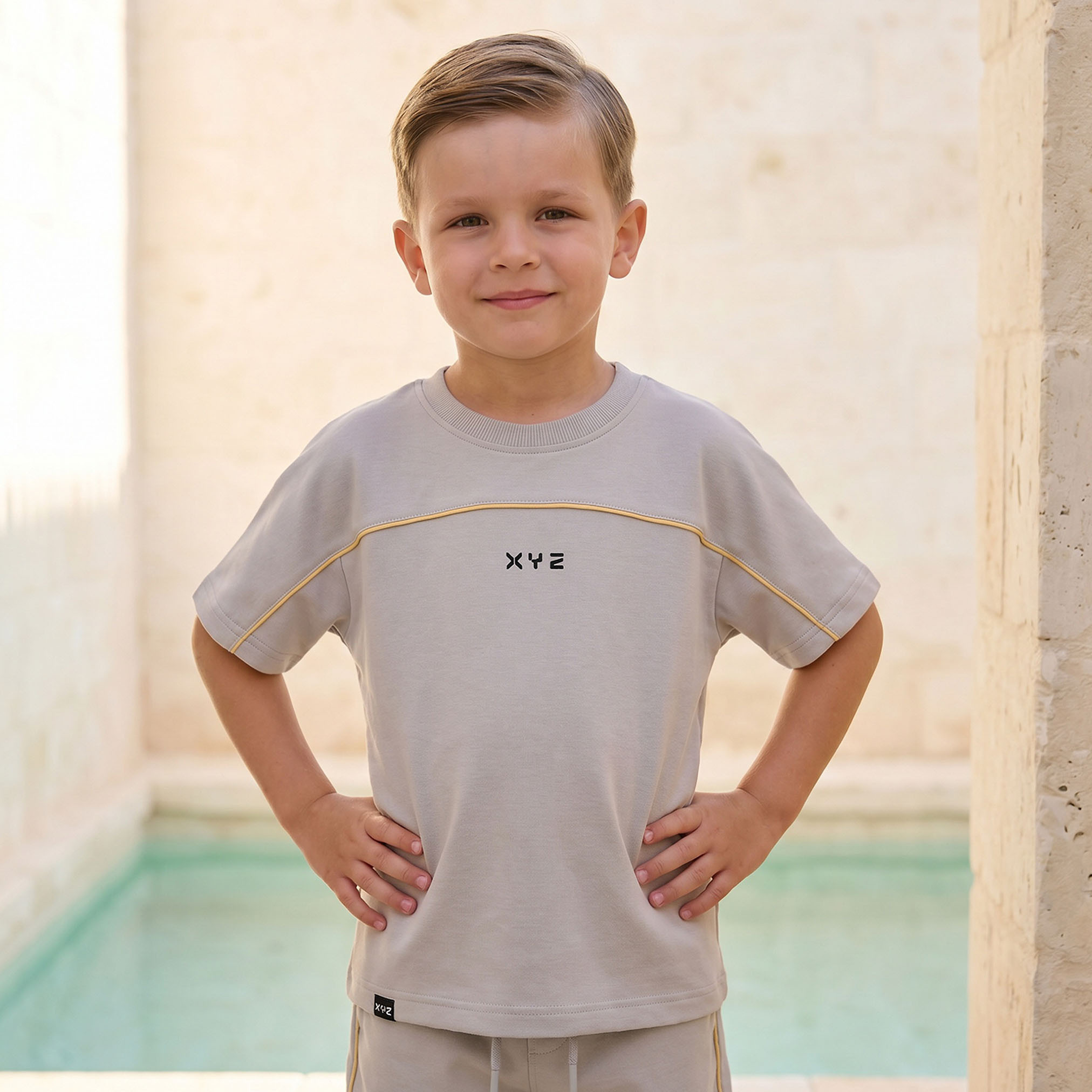 XYZ Crew Neck Short Sleeves T-shirt and Shorts Set with Contrast Piping-boys-clothing-setsandcoords-image-2