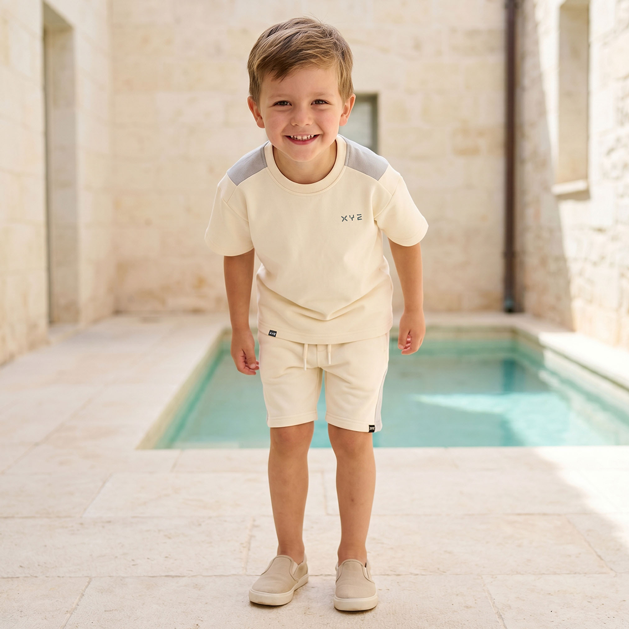 XYZ Crew Neck Short Sleeves T-shirt and Shorts Set with Panelled Design-boys-clothing-setsandcoords-image-1