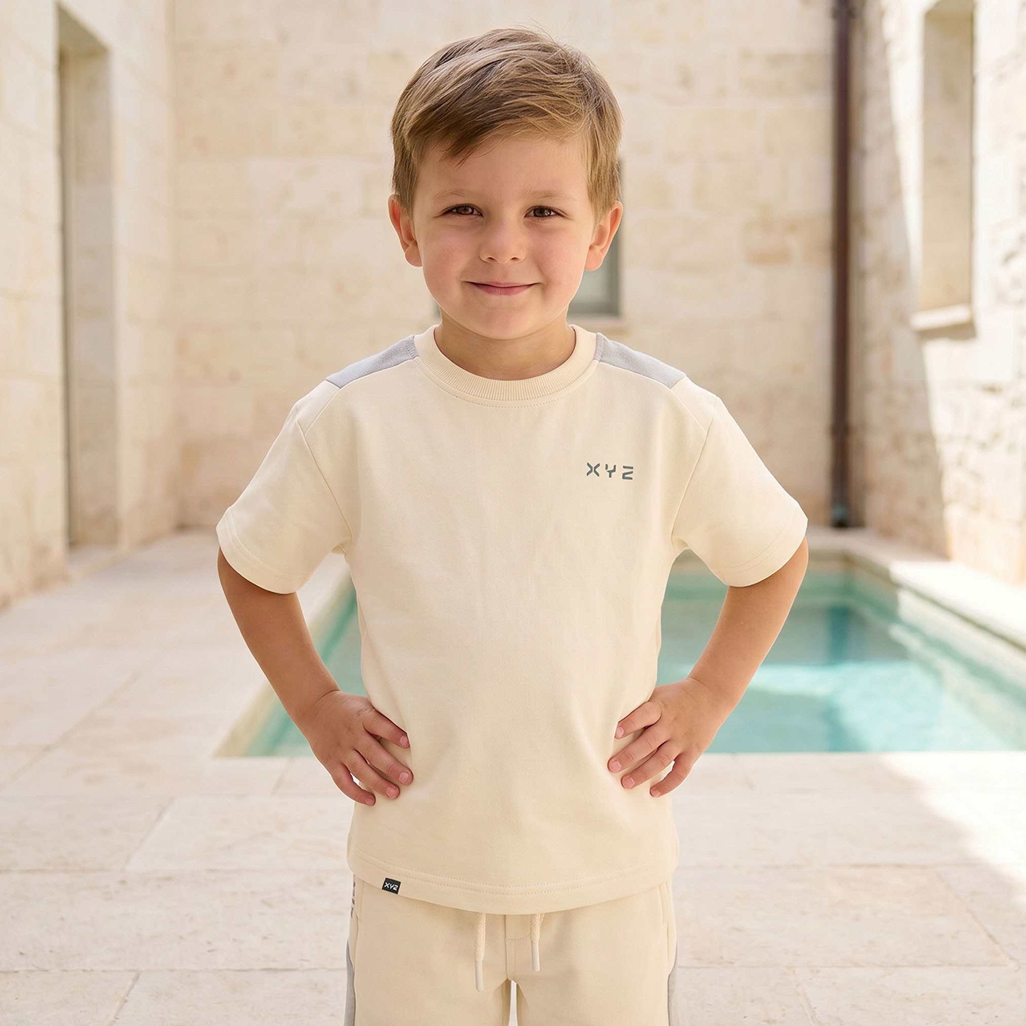 XYZ Crew Neck Short Sleeves T-shirt and Shorts Set with Panelled Design-boys-clothing-setsandcoords-image-2