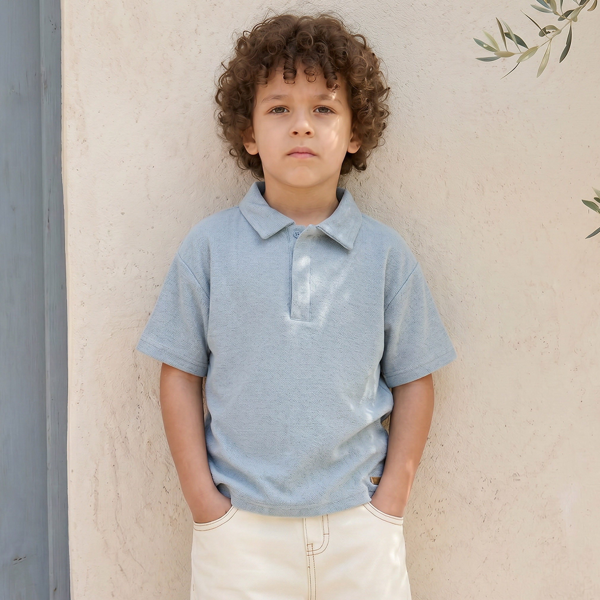 Eligo Collared Short Sleeves T-shirt with Textured Design-boys-clothing-tshirtsandpolos-image-1
