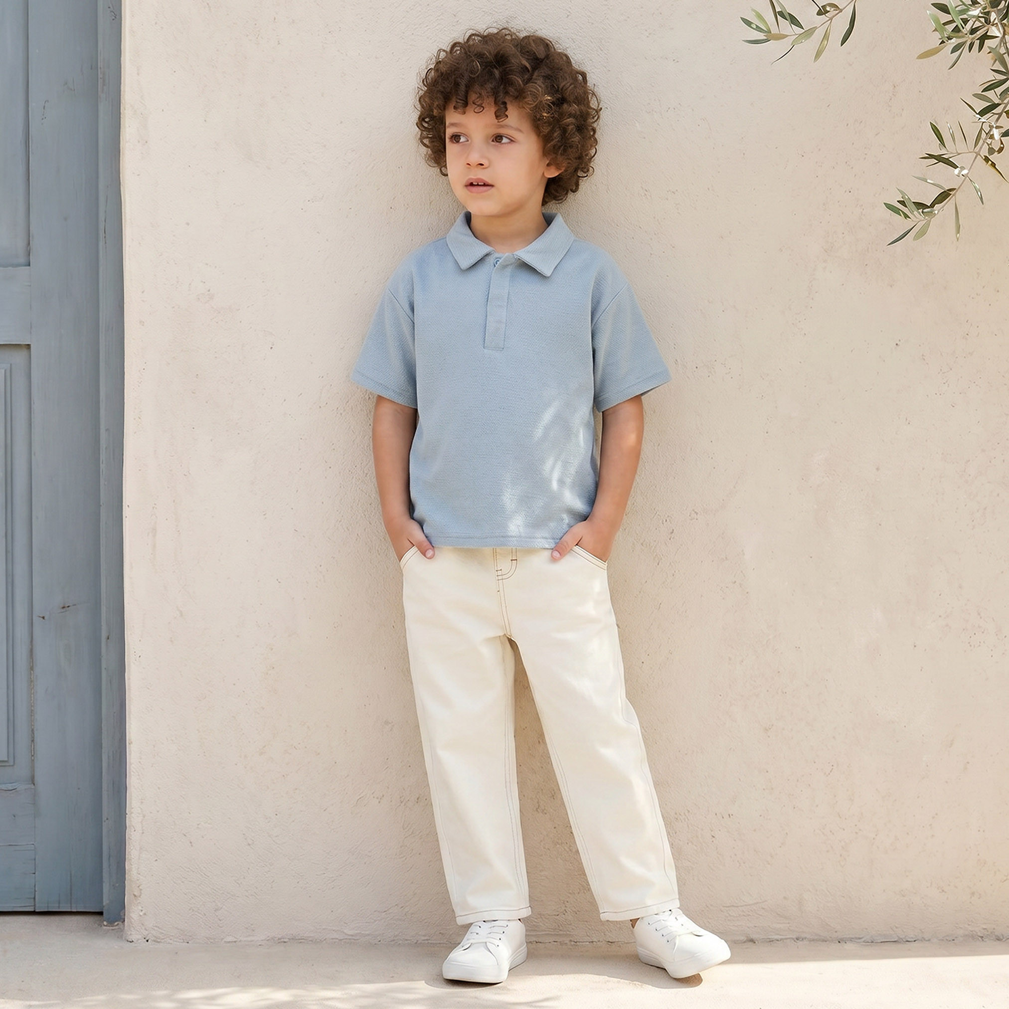 Eligo Collared Short Sleeves T-shirt with Textured Design-boys-clothing-tshirtsandpolos-image-2