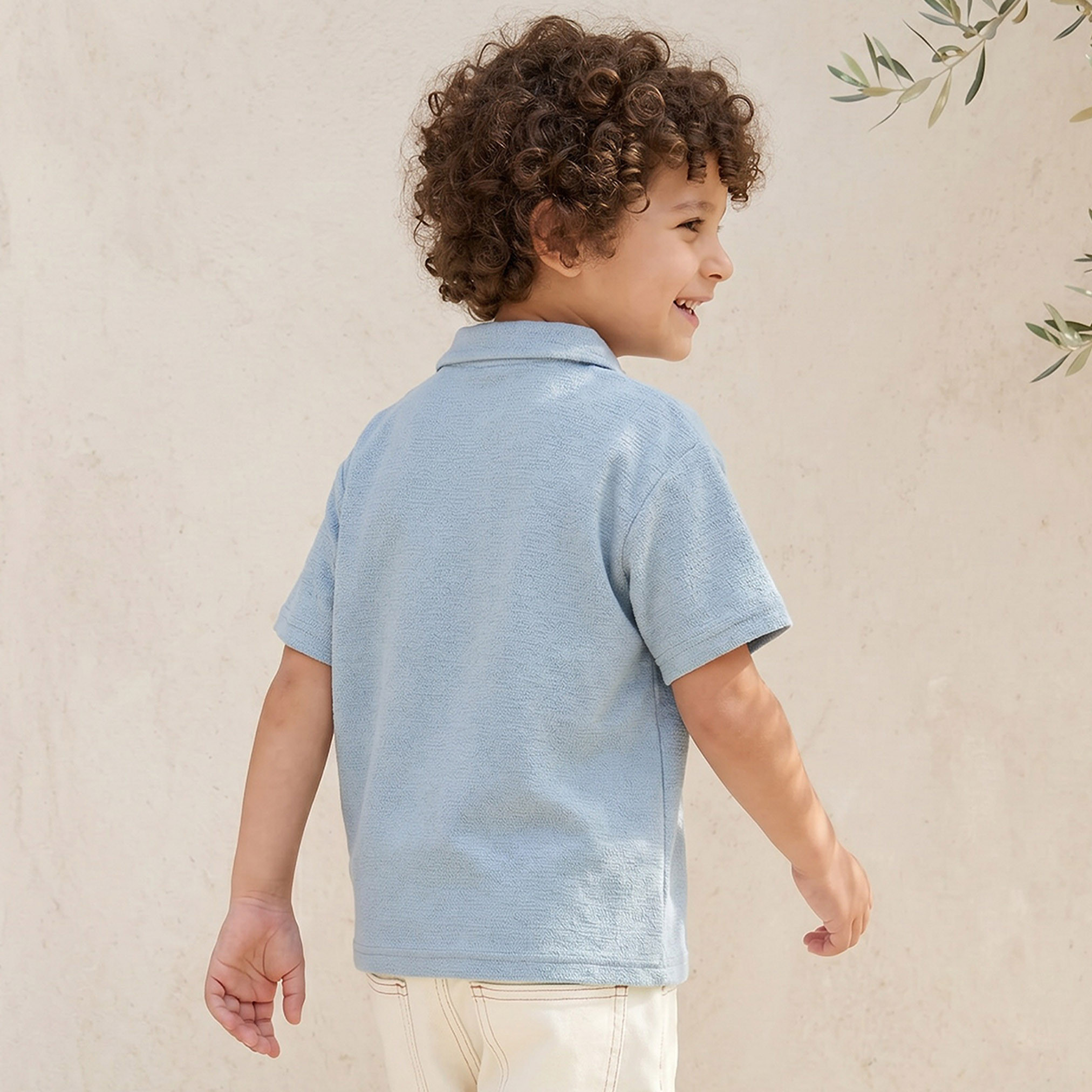 Eligo Collared Short Sleeves T-shirt with Textured Design-boys-clothing-tshirtsandpolos-image-3