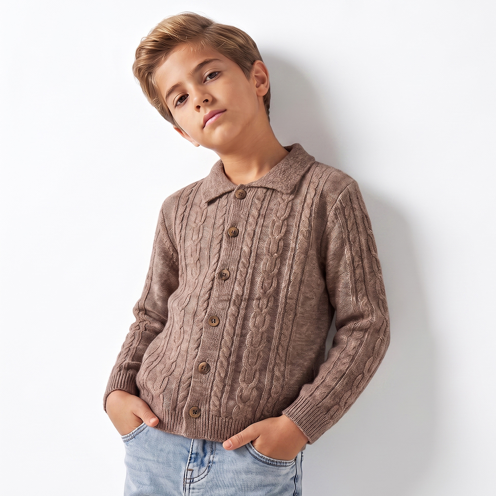 Eligo Cable Knit Cardigan with Long Sleeves-baby-boys-clothing-winterwear-jumpersandcardigans-image-1