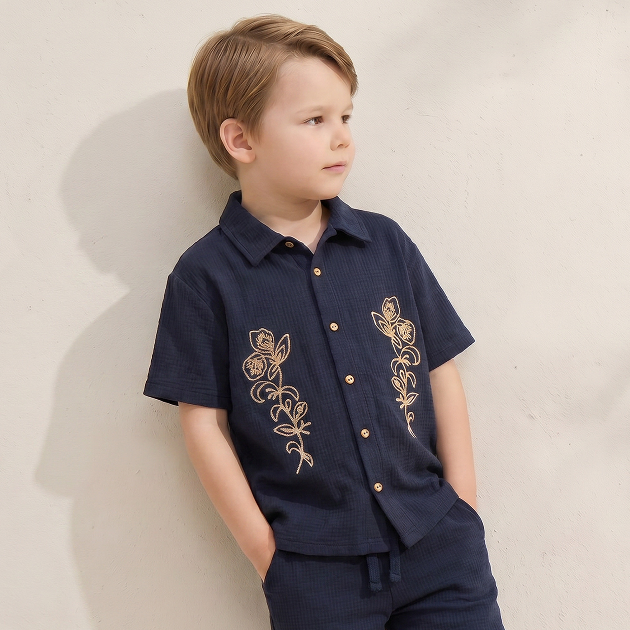 Eligo Collared Short Sleeves Shirt and Shorts Set with Embroidery-boys-clothing-setsandcoords-image-2