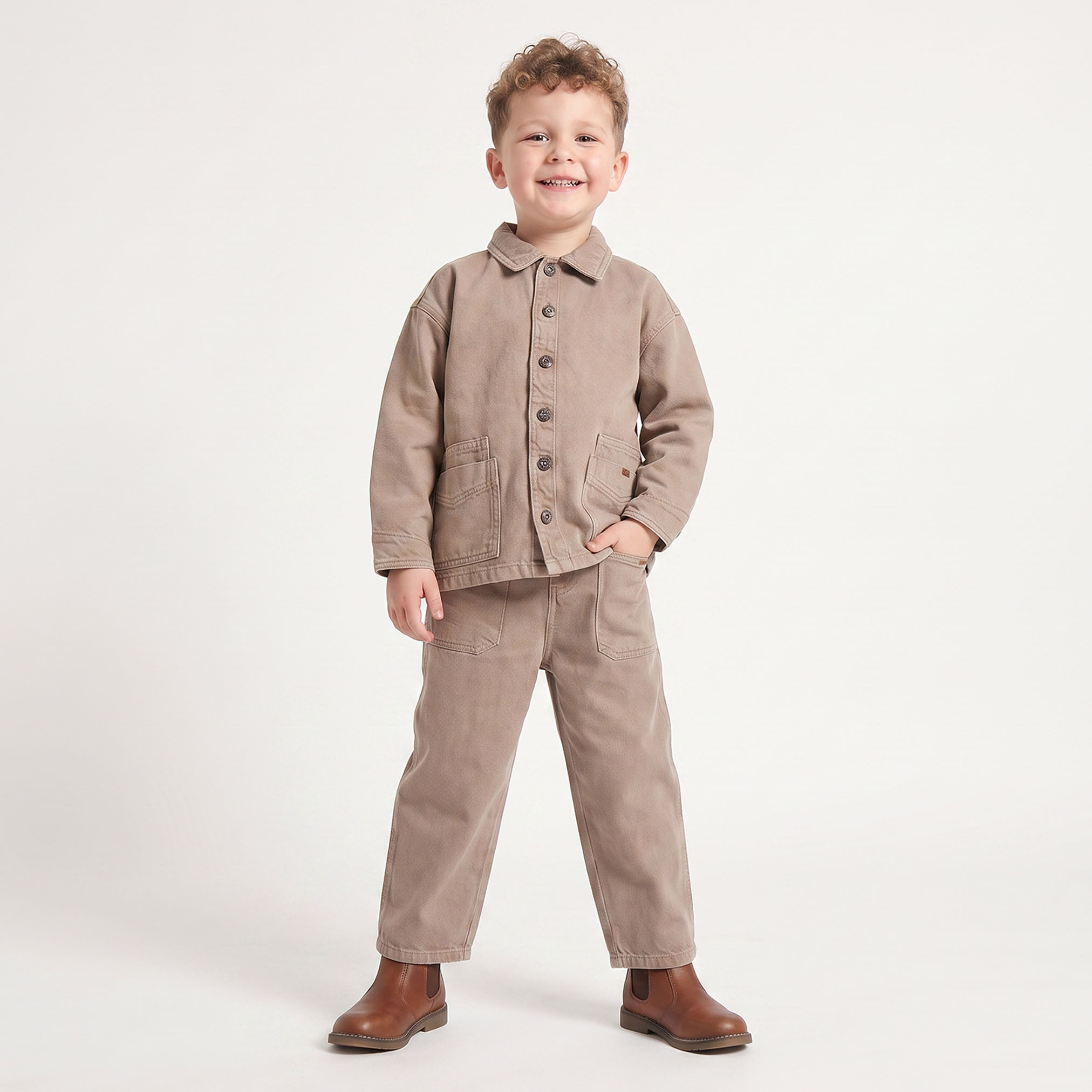 Eligo Collared Long Sleeves Shirt and Pants Set with Patch Pockets-boys-clothing-setsandcoords-image-1