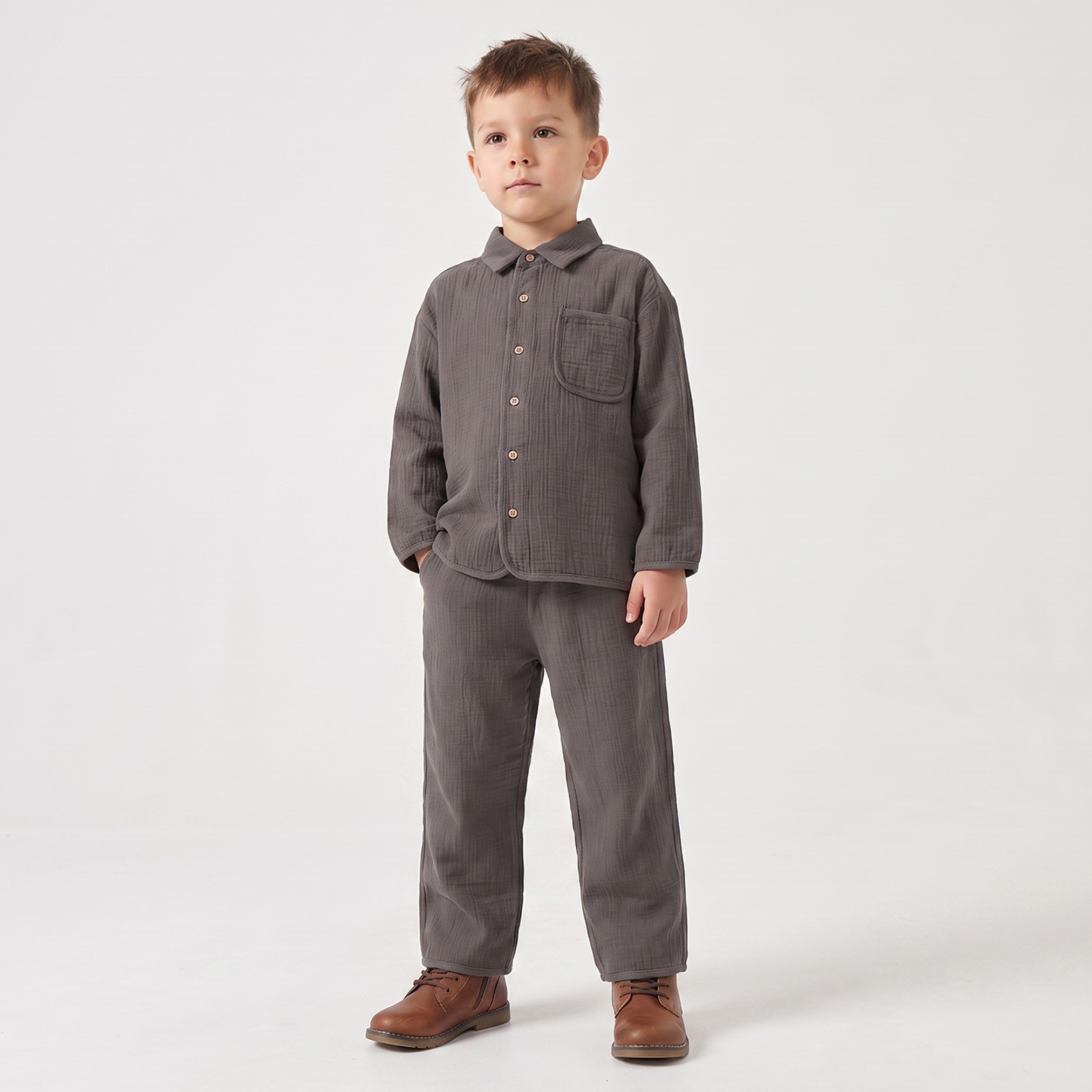 Eligo Collared Long Sleeves Shirt and Pants Set with Textured Design-boys-clothing-setsandcoords-image-1