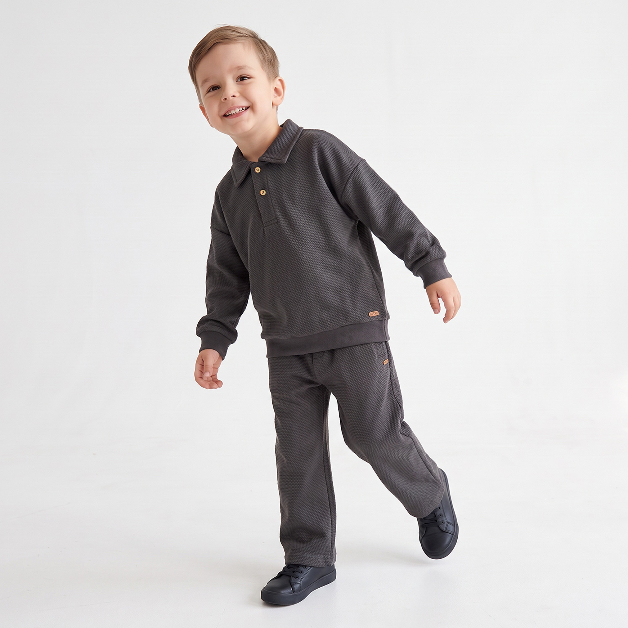 Eligo Collared Long Sleeves T-shirt and Pants Set with Waffle Texture-boys-clothing-setsandcoords-image-1