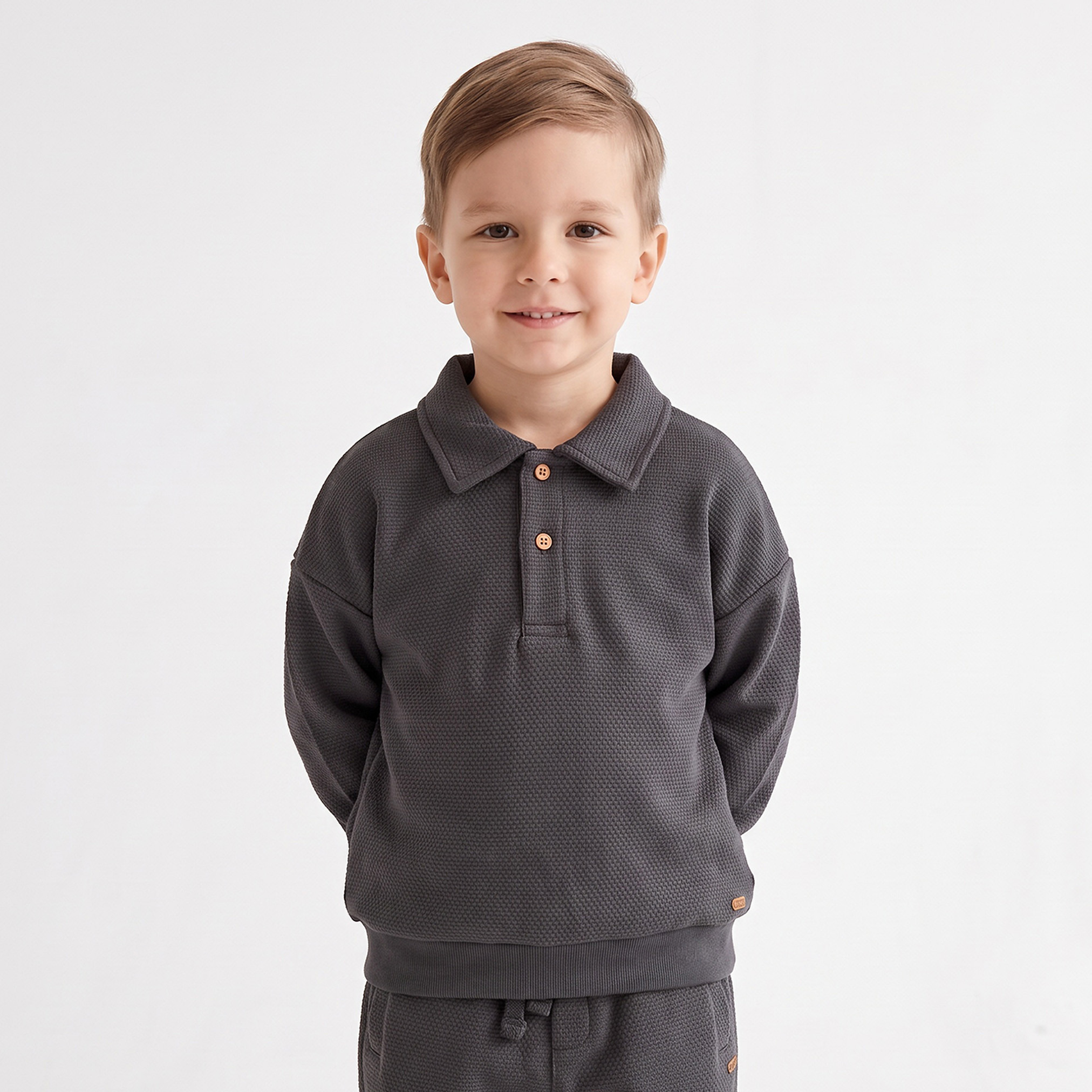 Eligo Collared Long Sleeves T-shirt and Pants Set with Waffle Texture-boys-clothing-setsandcoords-image-3
