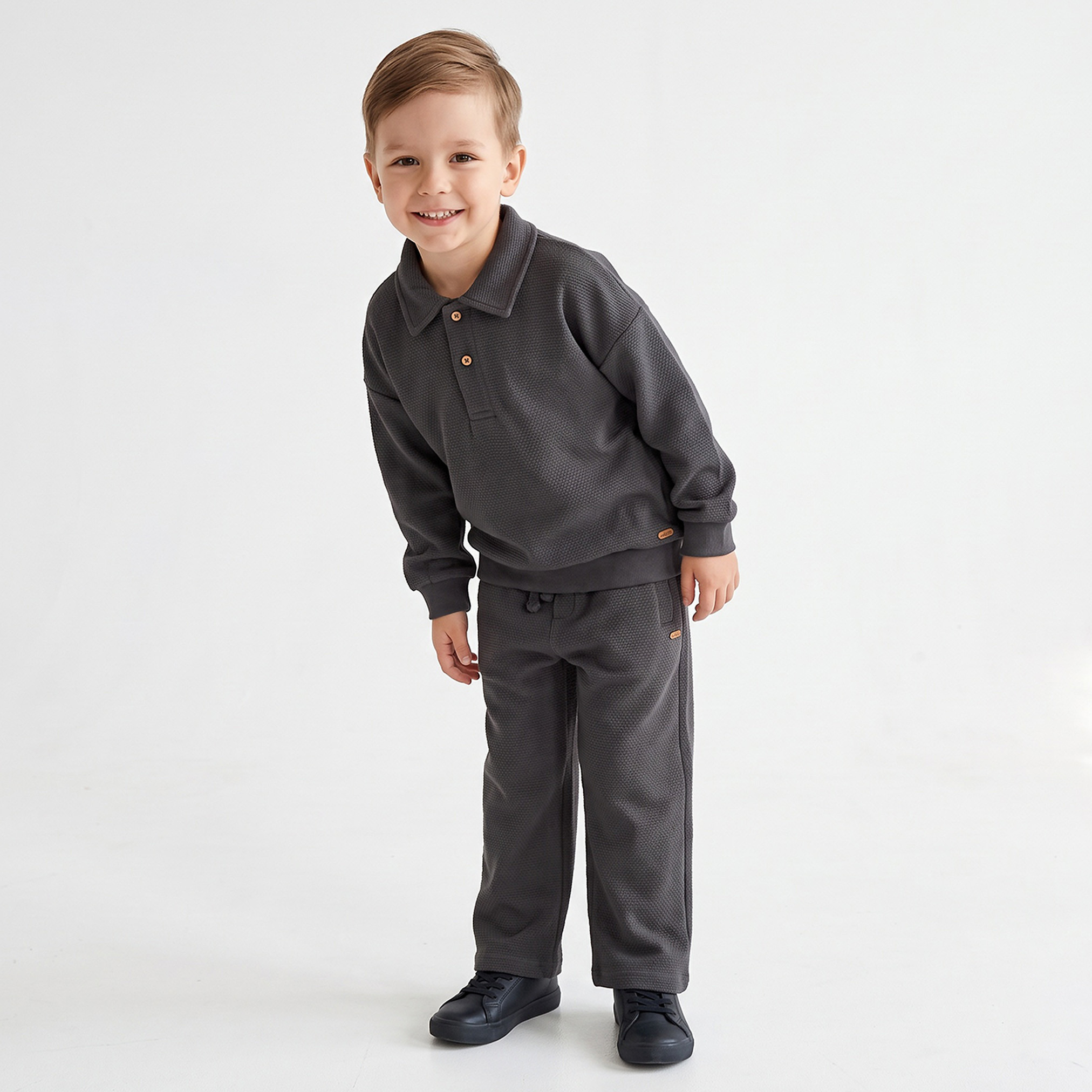 Eligo Collared Long Sleeves T-shirt and Pants Set with Waffle Texture-boys-clothing-setsandcoords-image-5