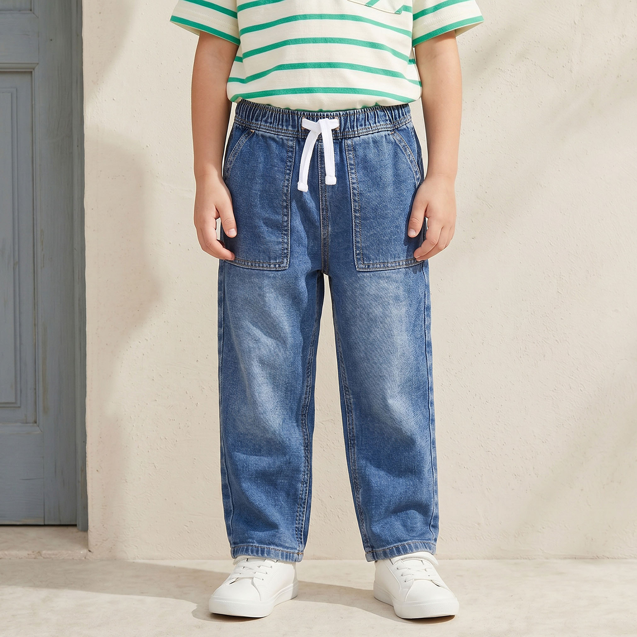 Juniors Drawstring Waistband Jeans with Pockets-boys-clothing-bottoms-jeans-image-1
