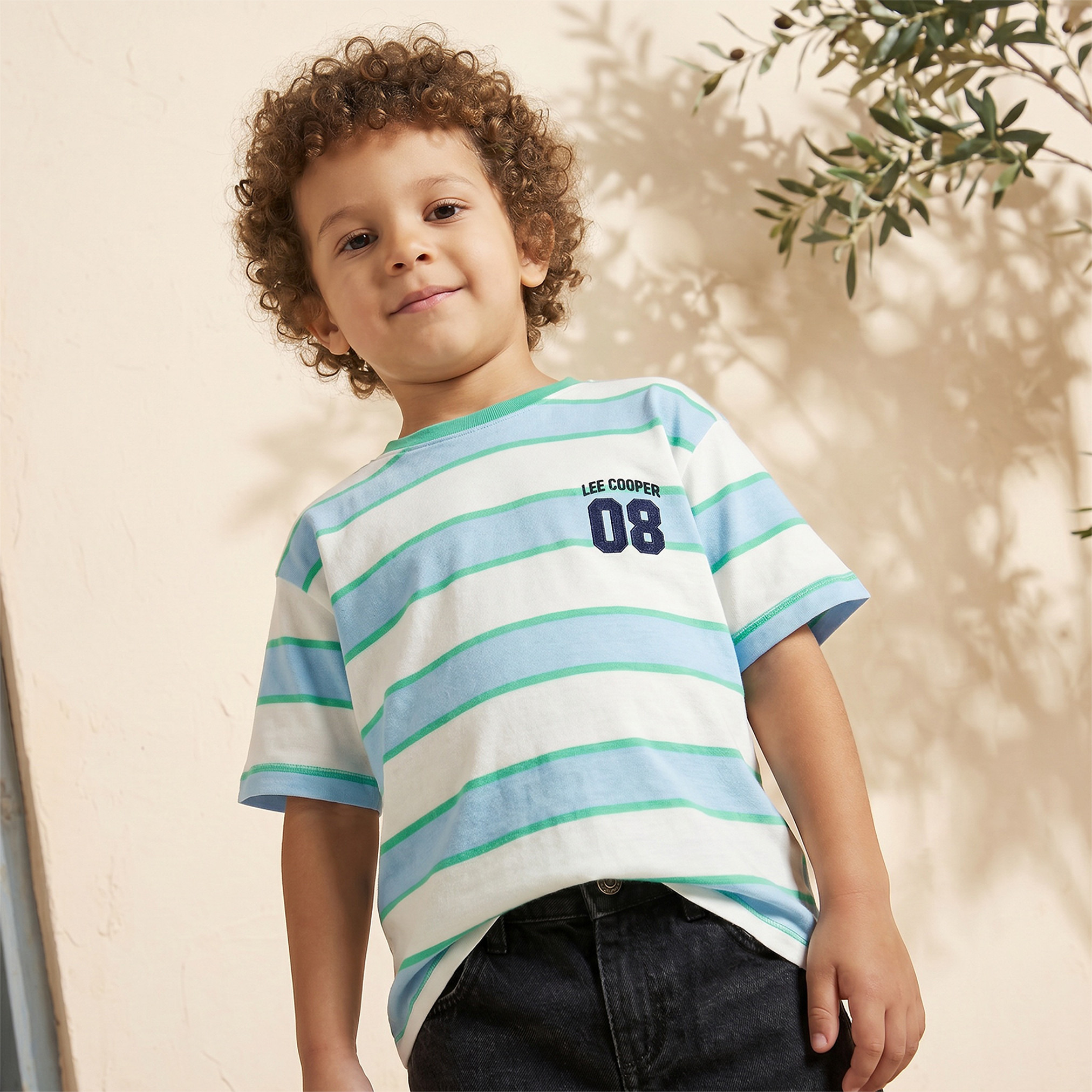 تيشيرت مخطط بياقة ضيقة وأكمام قصيرة من لي كوبر-boys-clothing-tshirtsandpolos-image-5