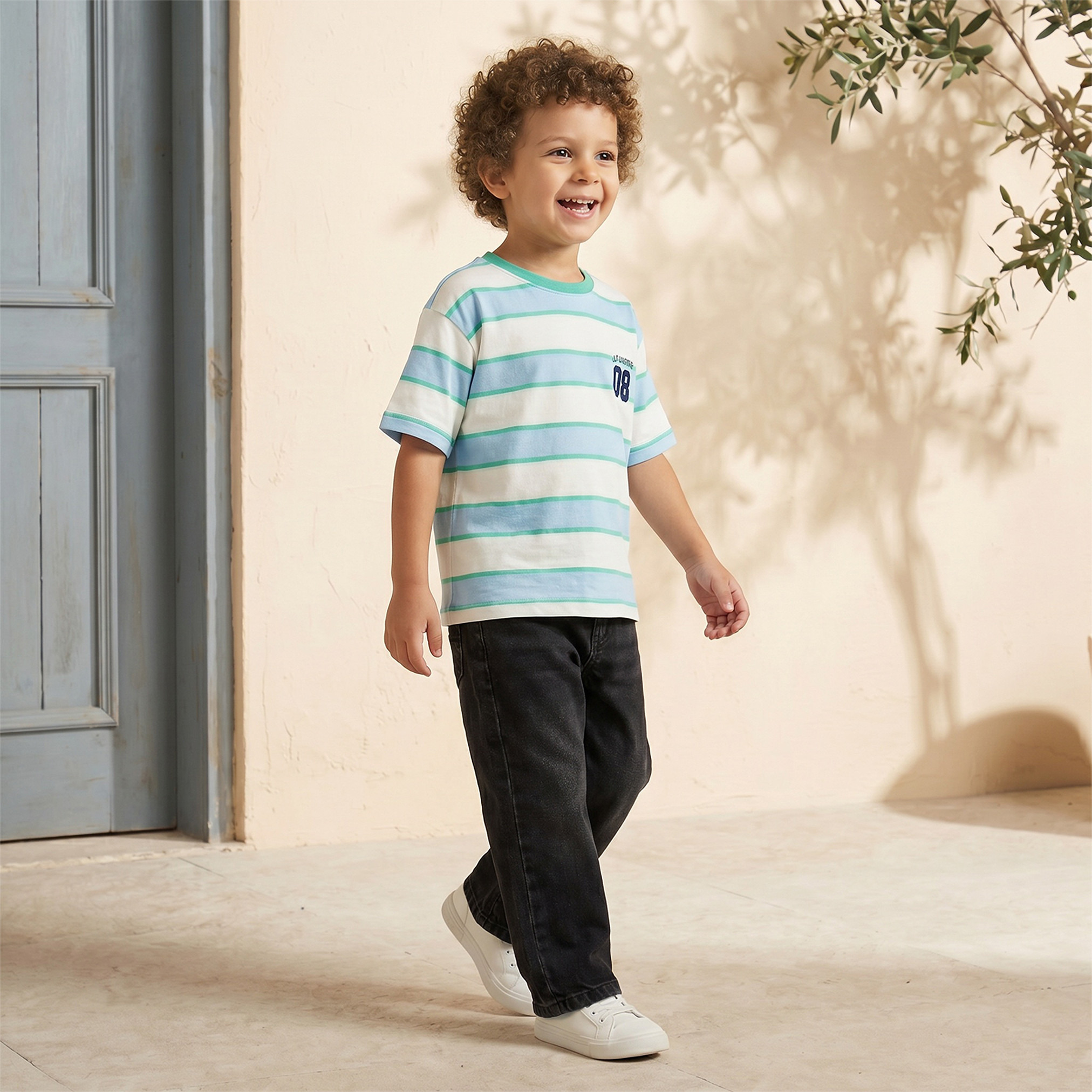 تيشيرت مخطط بياقة ضيقة وأكمام قصيرة من لي كوبر-boys-clothing-tshirtsandpolos-image-6