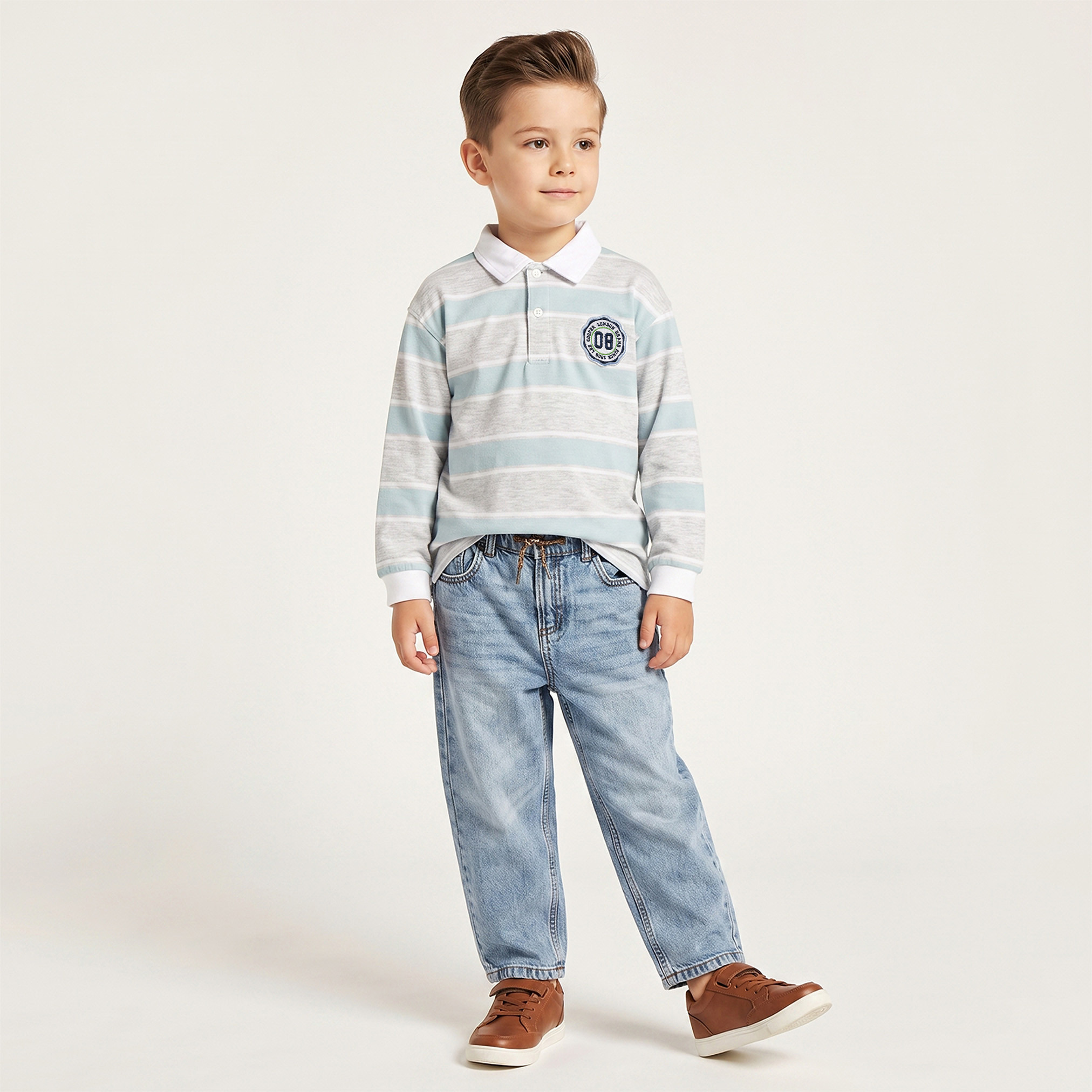 Lee Cooper Collar Long Sleeves T-shirt with Stripes-boys-clothing-tshirtsandpolos-image-2