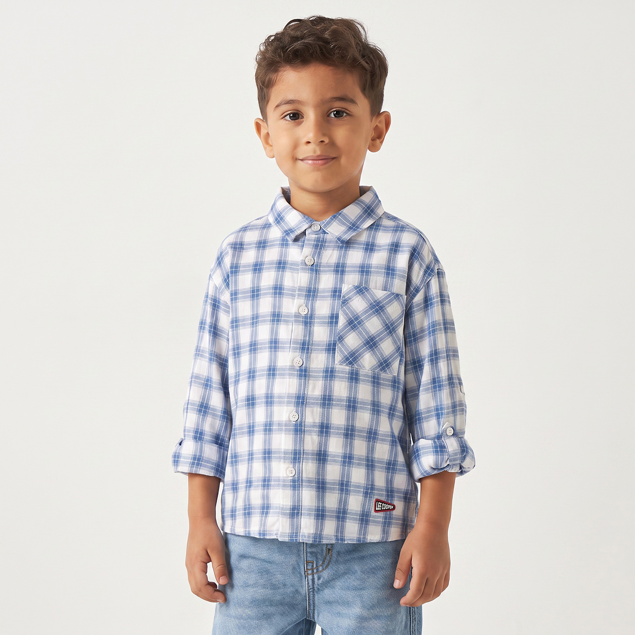 Lee Cooper Long Sleeves Shirt with Checked Design-boys-clothing-shirts-image-1