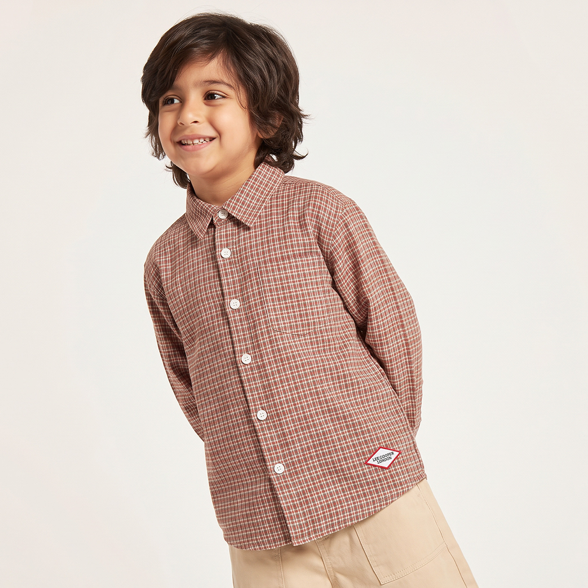 Lee Cooper Collared Long Sleeves Shirt with Checks-boys-clothing-shirts-image-1
