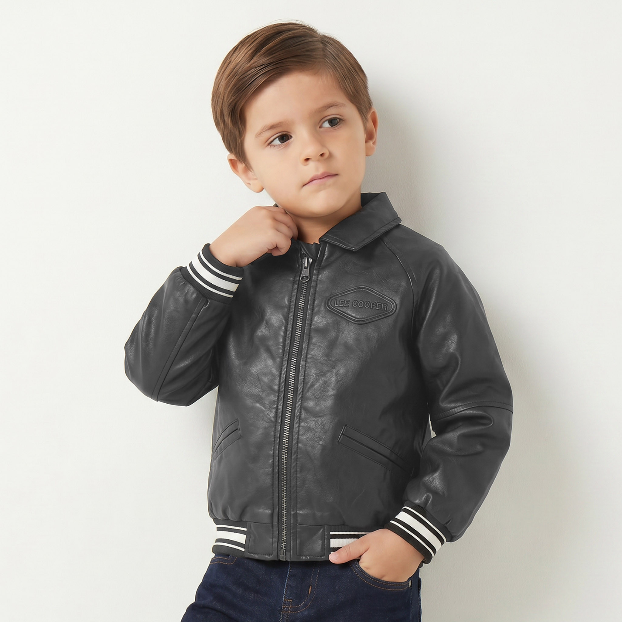 Lee Cooper Collared Bomber Jacket with Zip Closure-boys-clothing-jacketsandcoats-image-1