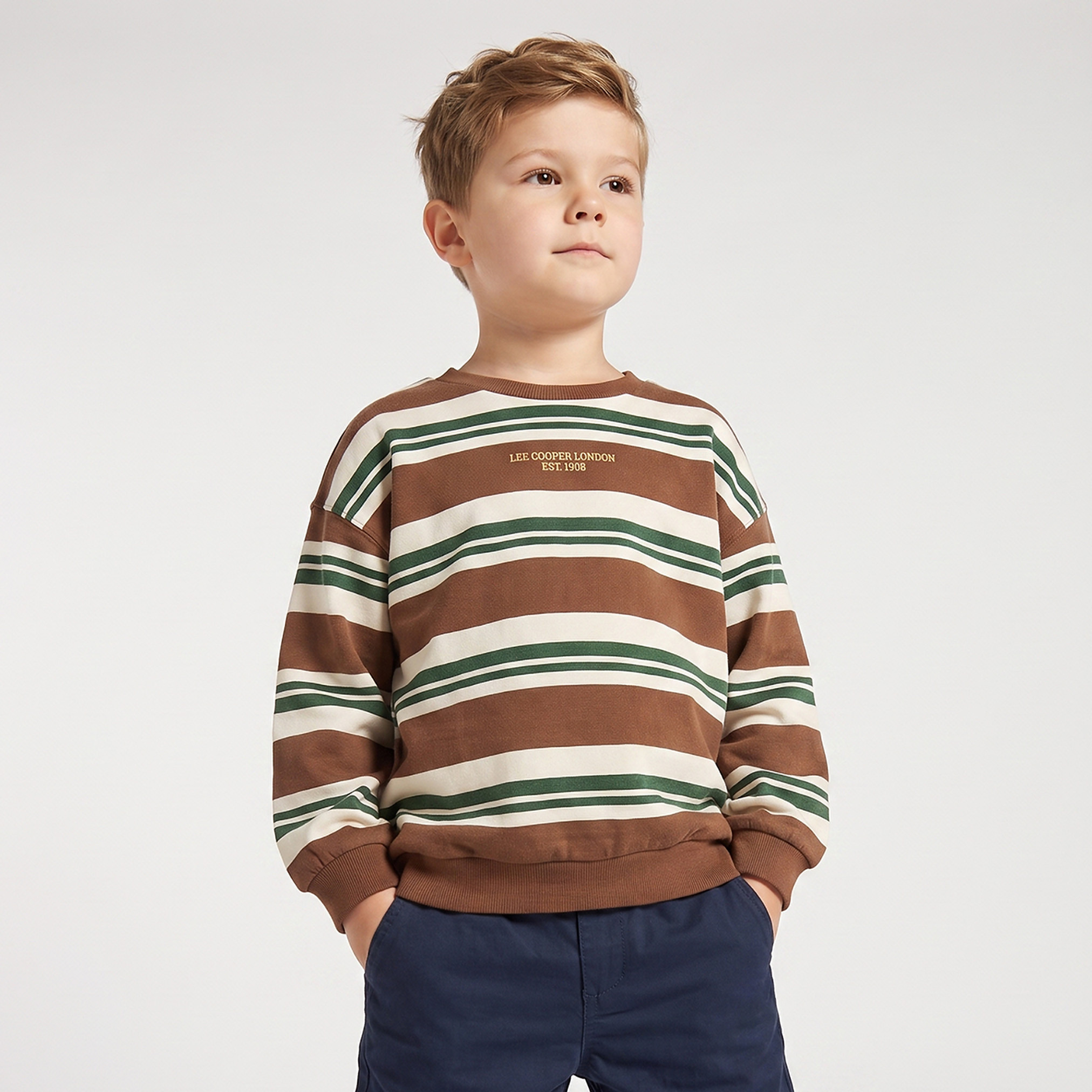 Lee Cooper Striped Sweatshirt with Long Sleeves-baby-boys-clothing-winterwear-sweatshirts-image-1