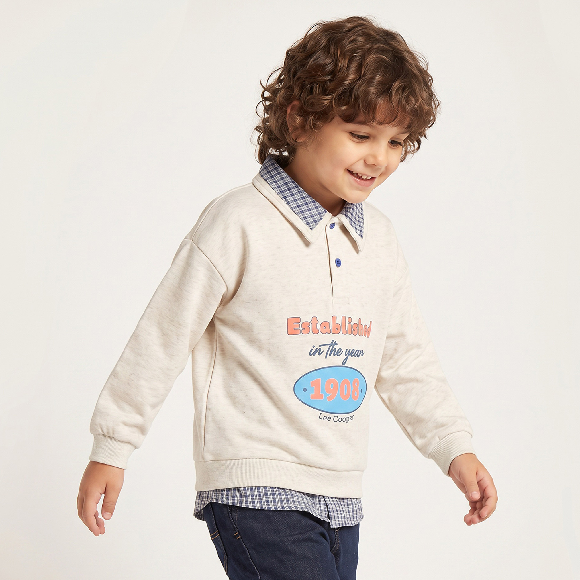 Lee Cooper Collared Sweatshirt with Typographic Print-baby-boys-clothing-winterwear-sweatshirts-image-1