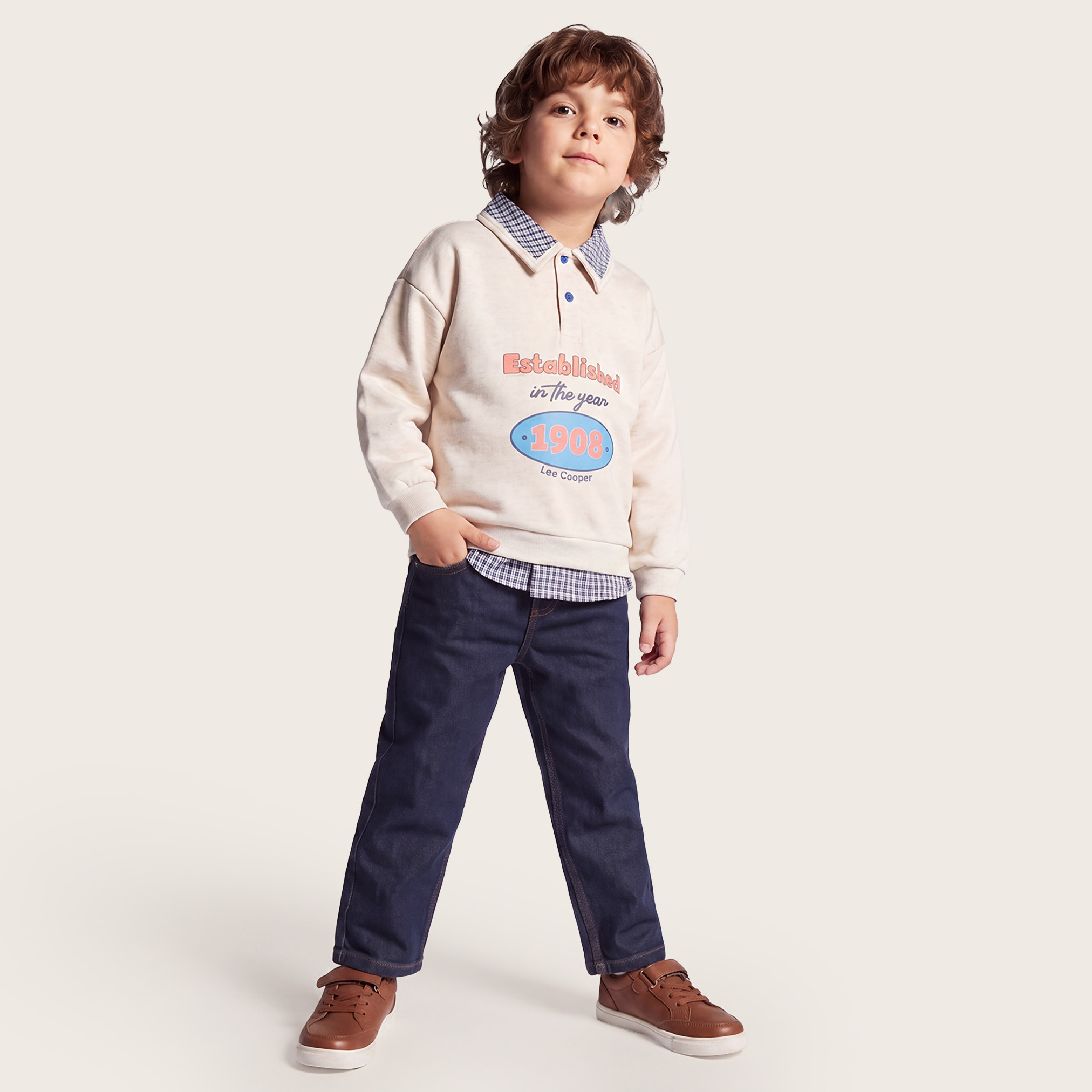 Lee Cooper Collared Sweatshirt with Typographic Print-baby-boys-clothing-winterwear-sweatshirts-image-2