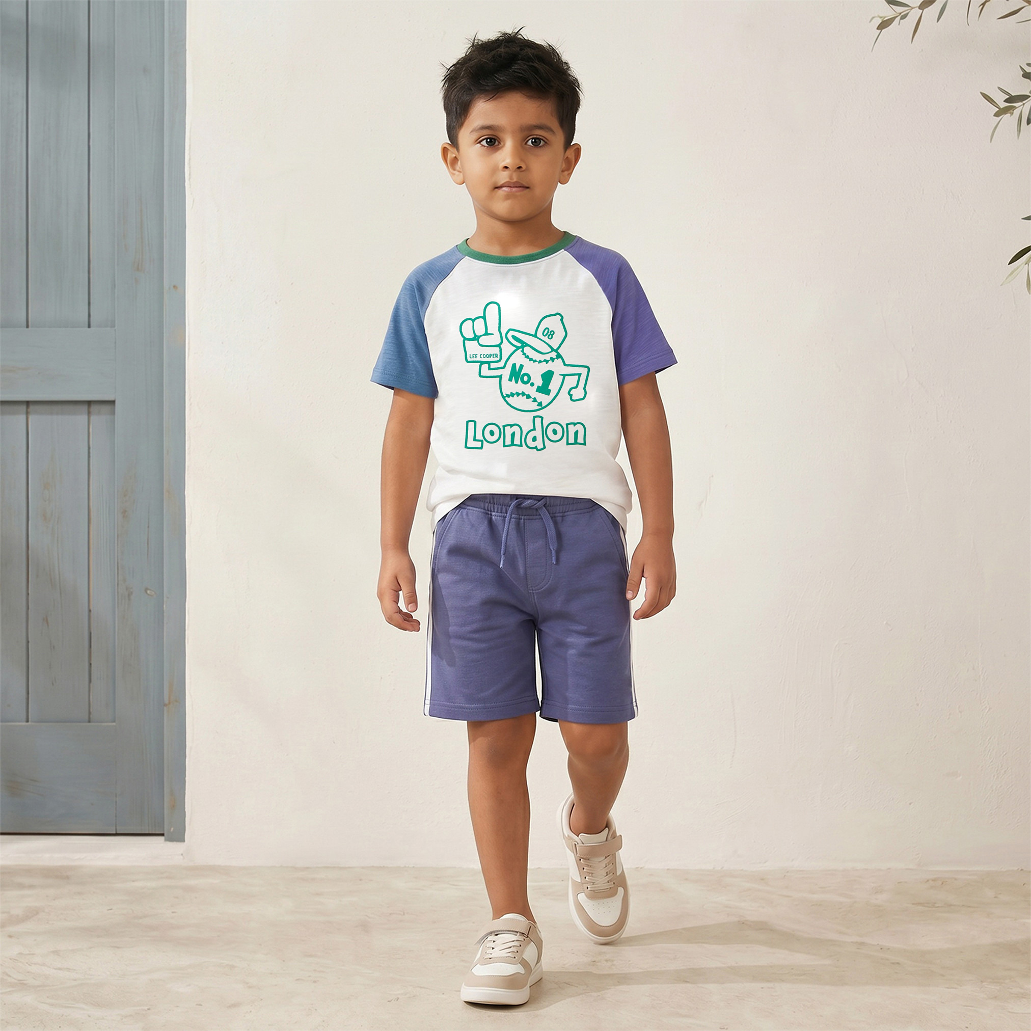 Lee Cooper Crew Neck Short Sleeves T-shirt and Shorts Set with Varsity Print-baby-boys-clothing-setsandcoords-image-1