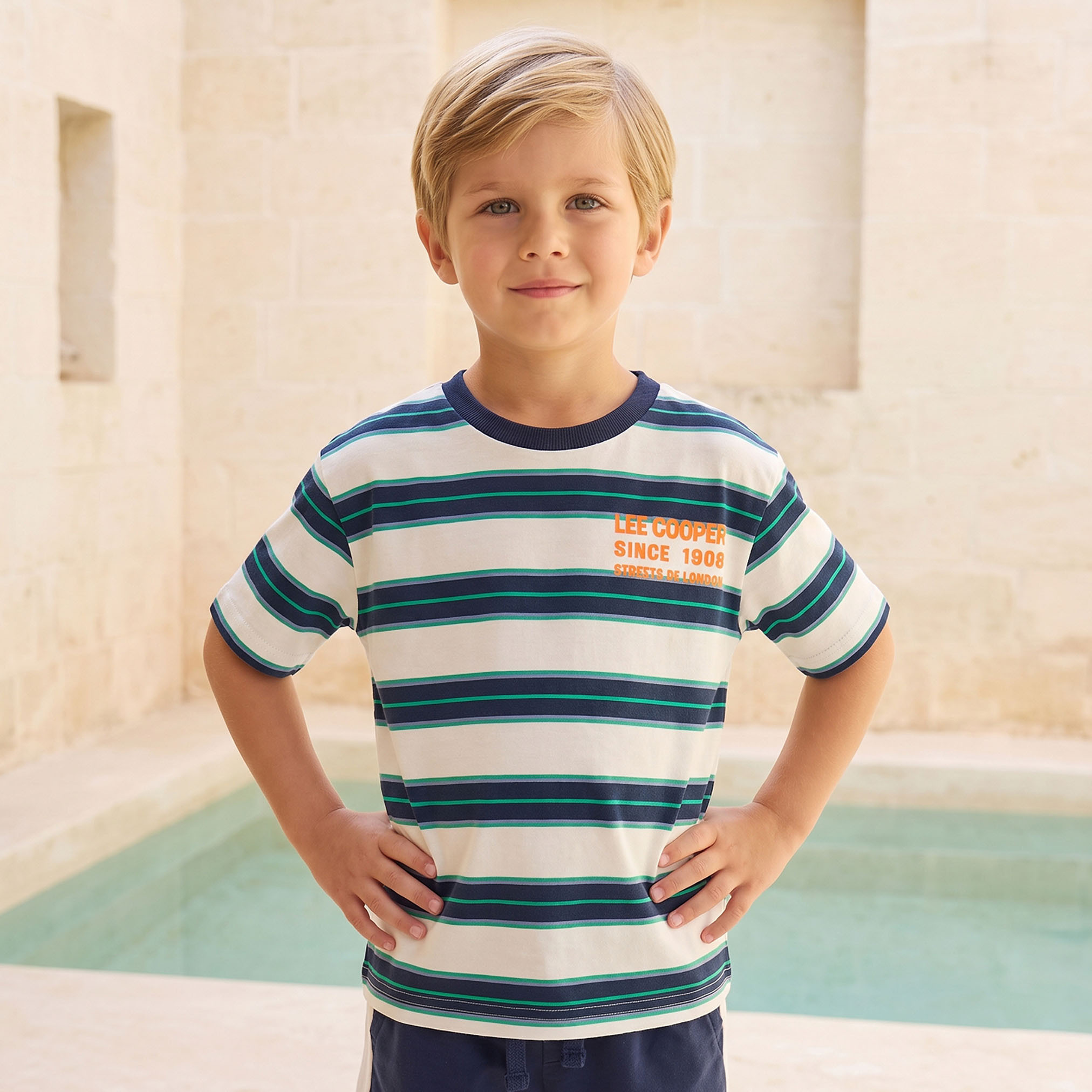طقم شورت وتيشيرت مخطّط بأكمام قصيرة وياقة ضيقة من لي كوبر-boys-clothing-setsandcoords-image-2