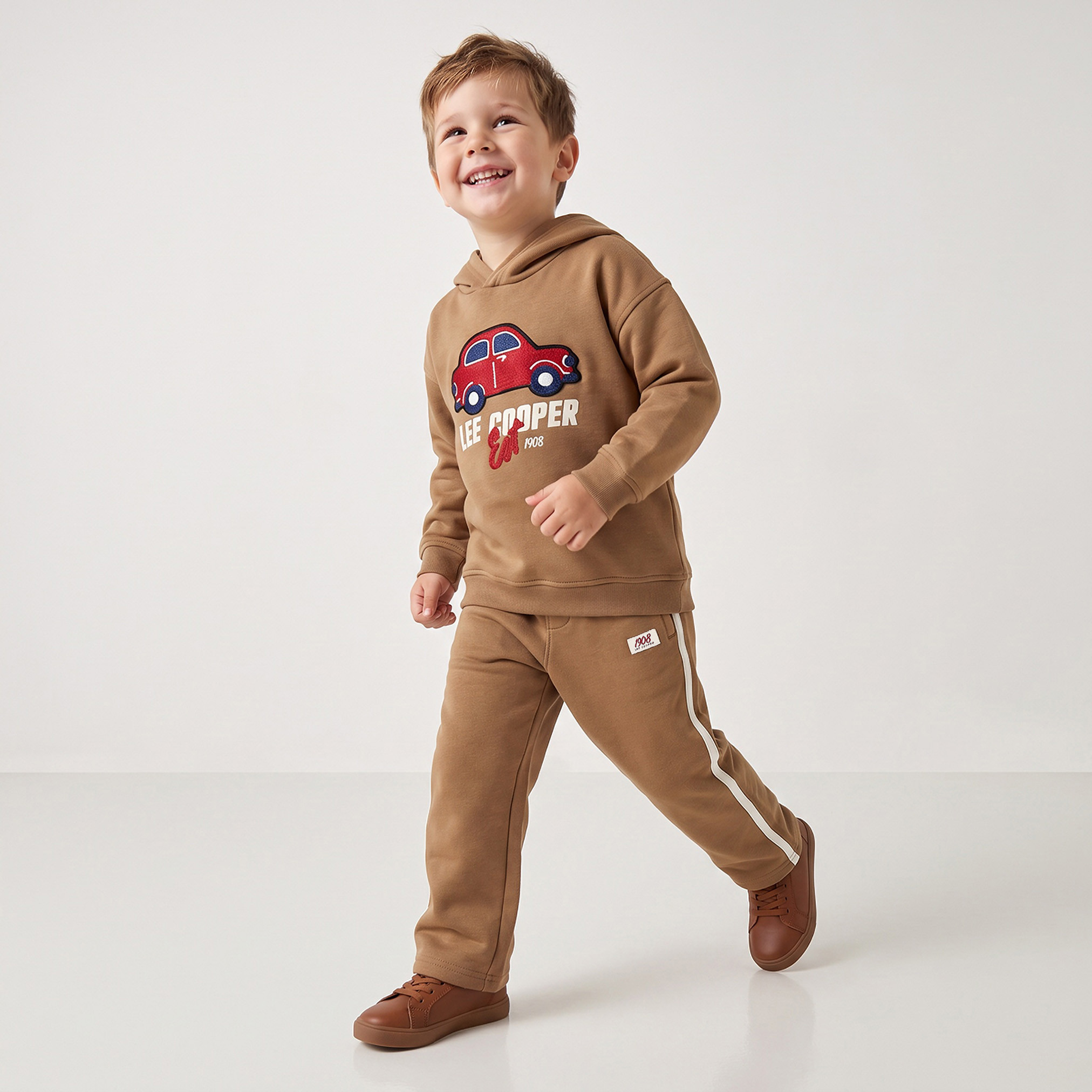 Lee Cooper Hooded Long Sleeves Sweatshirt and Pants Set with Car Applique-boys-clothing-setsandcoords-image-1