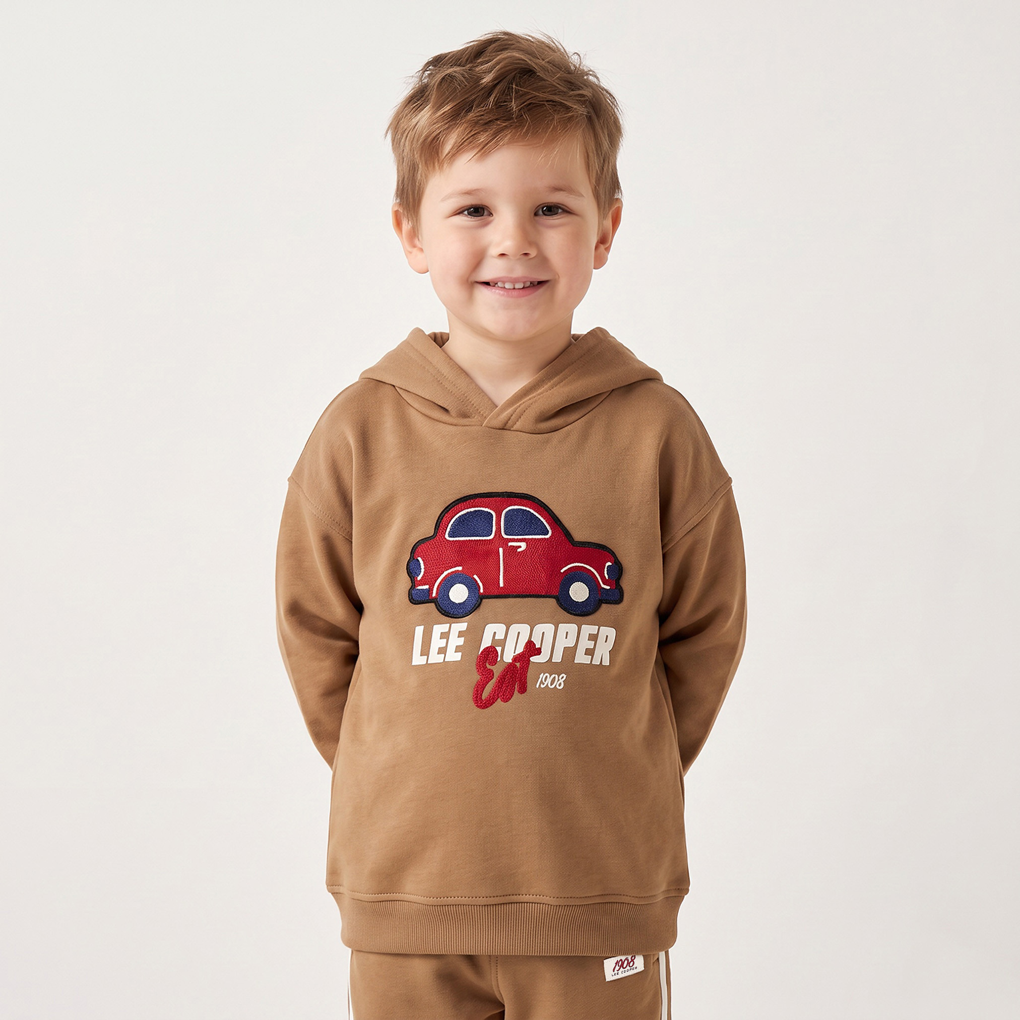 Lee Cooper Hooded Long Sleeves Sweatshirt and Pants Set with Car Applique-boys-clothing-setsandcoords-image-3