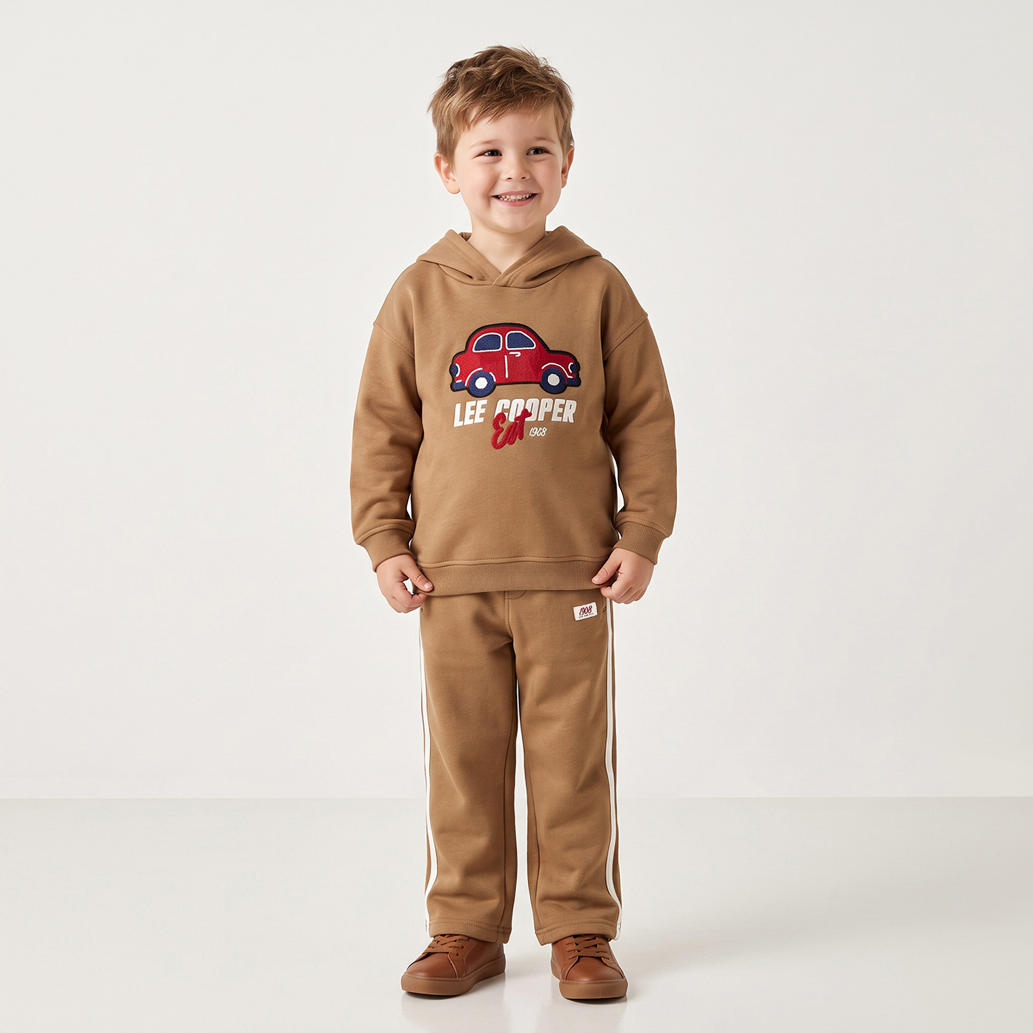 Lee Cooper Hooded Long Sleeves Sweatshirt and Pants Set with Car Applique-boys-clothing-setsandcoords-image-5