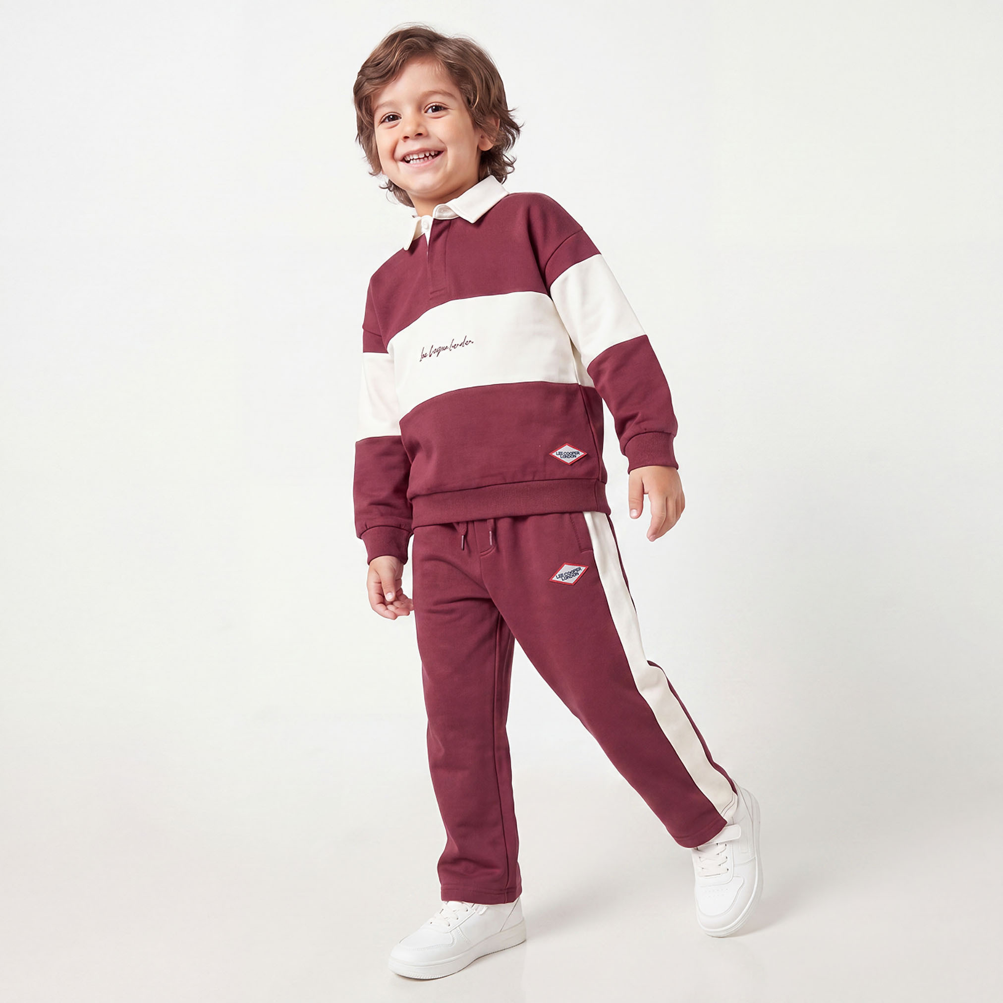 Lee Cooper Collared Long Sleeves Sweatshirt and Track Pants Set with Panels-boys-clothing-setsandcoords-image-1