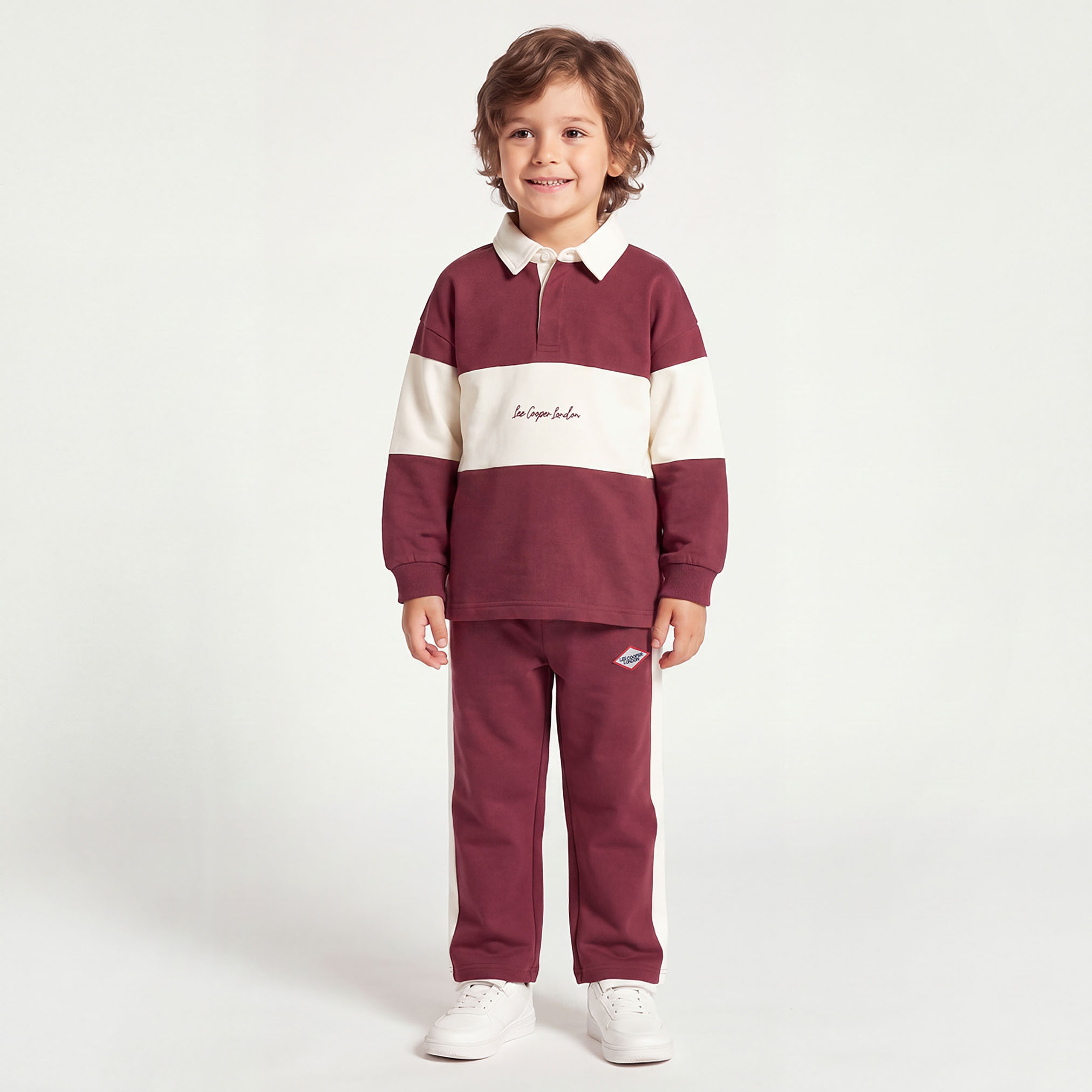 Lee Cooper Collared Long Sleeves Sweatshirt and Track Pants Set with Panels-boys-clothing-setsandcoords-image-2