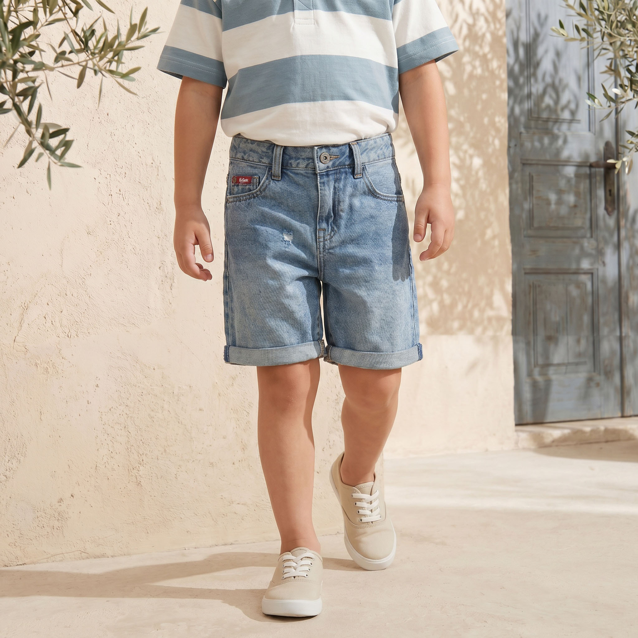Lee Cooper Knee Length Mid-Rise Shorts with Distressed Detail-baby-boys-clothing-bottoms-shorts-image-1
