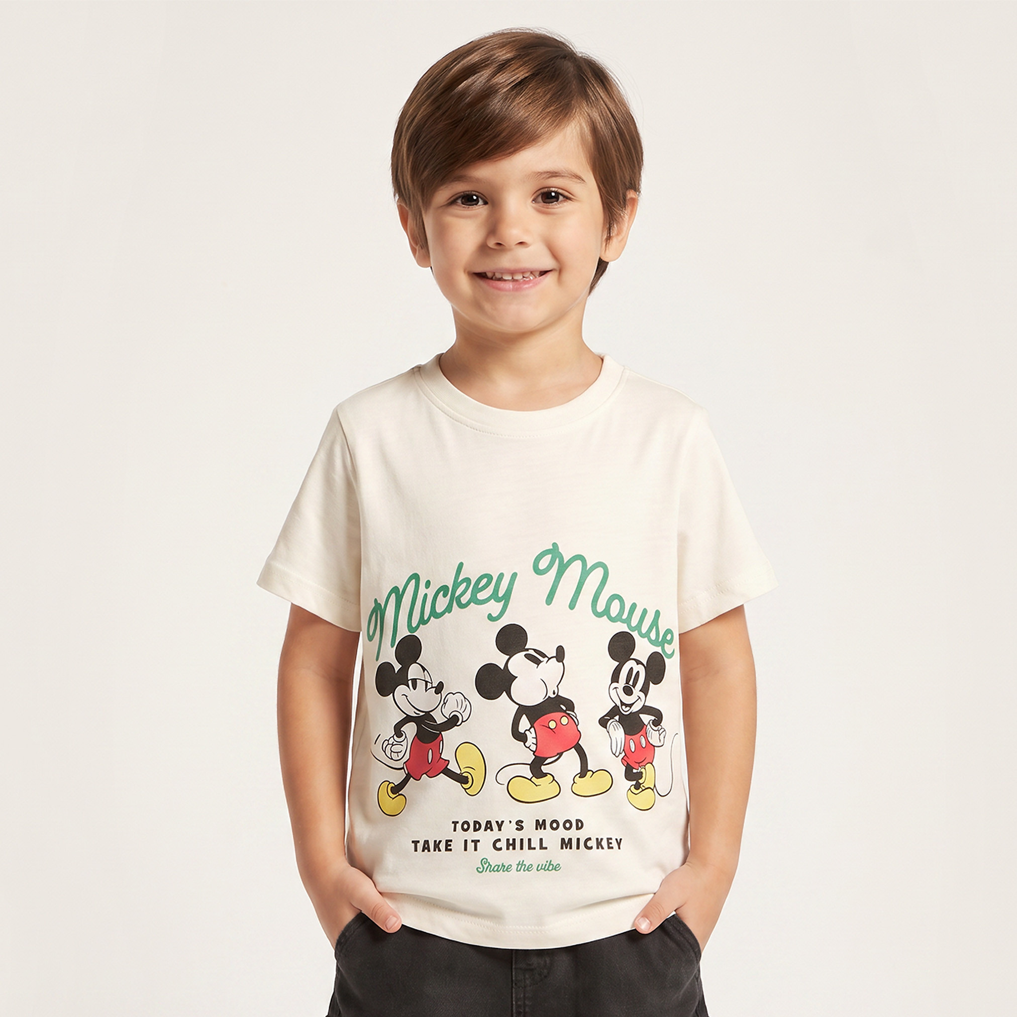 Disney Crew Neck Short Sleeves T-shirt with Mickey Mouse Print-boys-clothing-tshirtsandpolos-image-1
