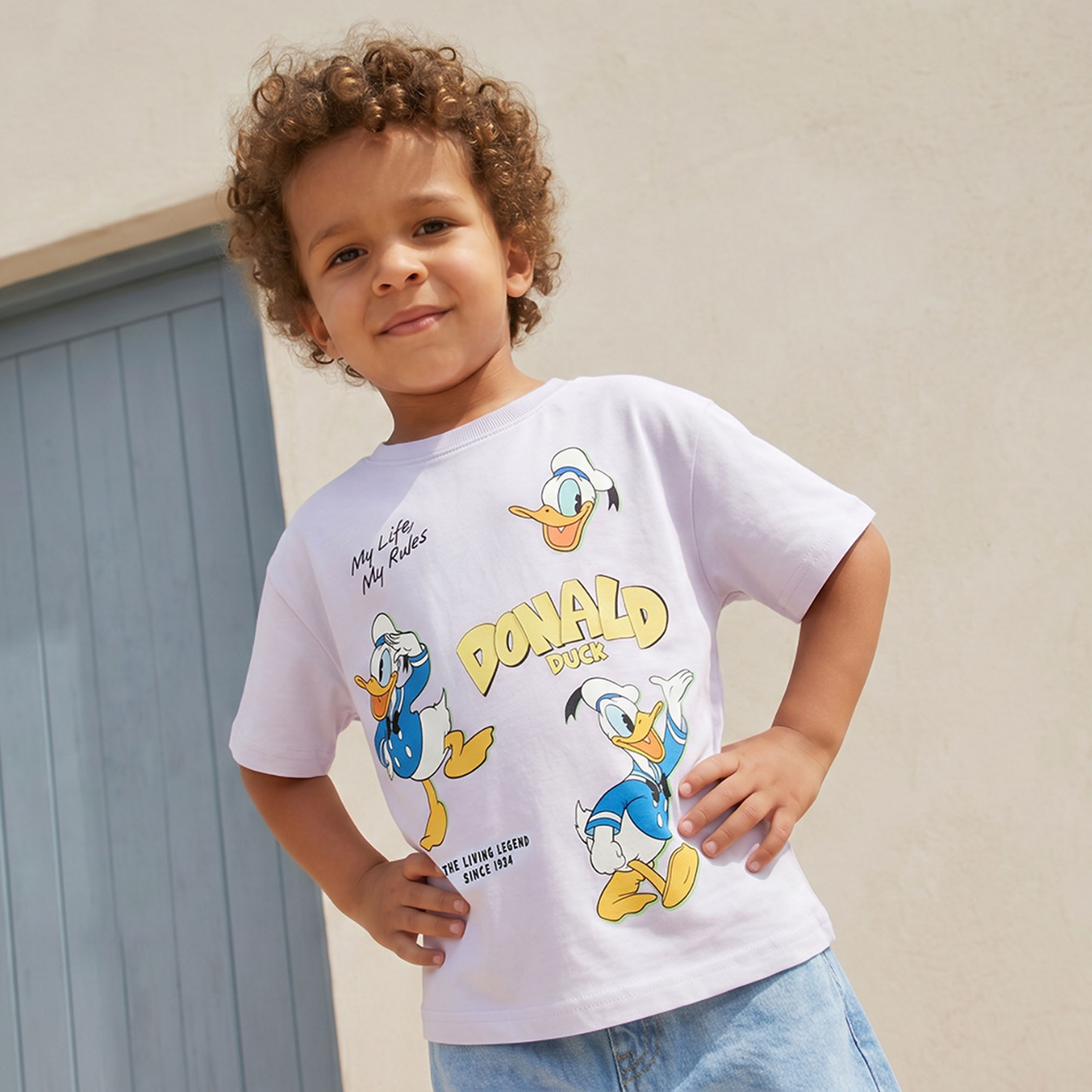 تيشيرت بطبعات دونالد داك وياقة ضيقة وأكمام قصيرة من ديزني-boys-clothing-tshirtsandpolos-image-1