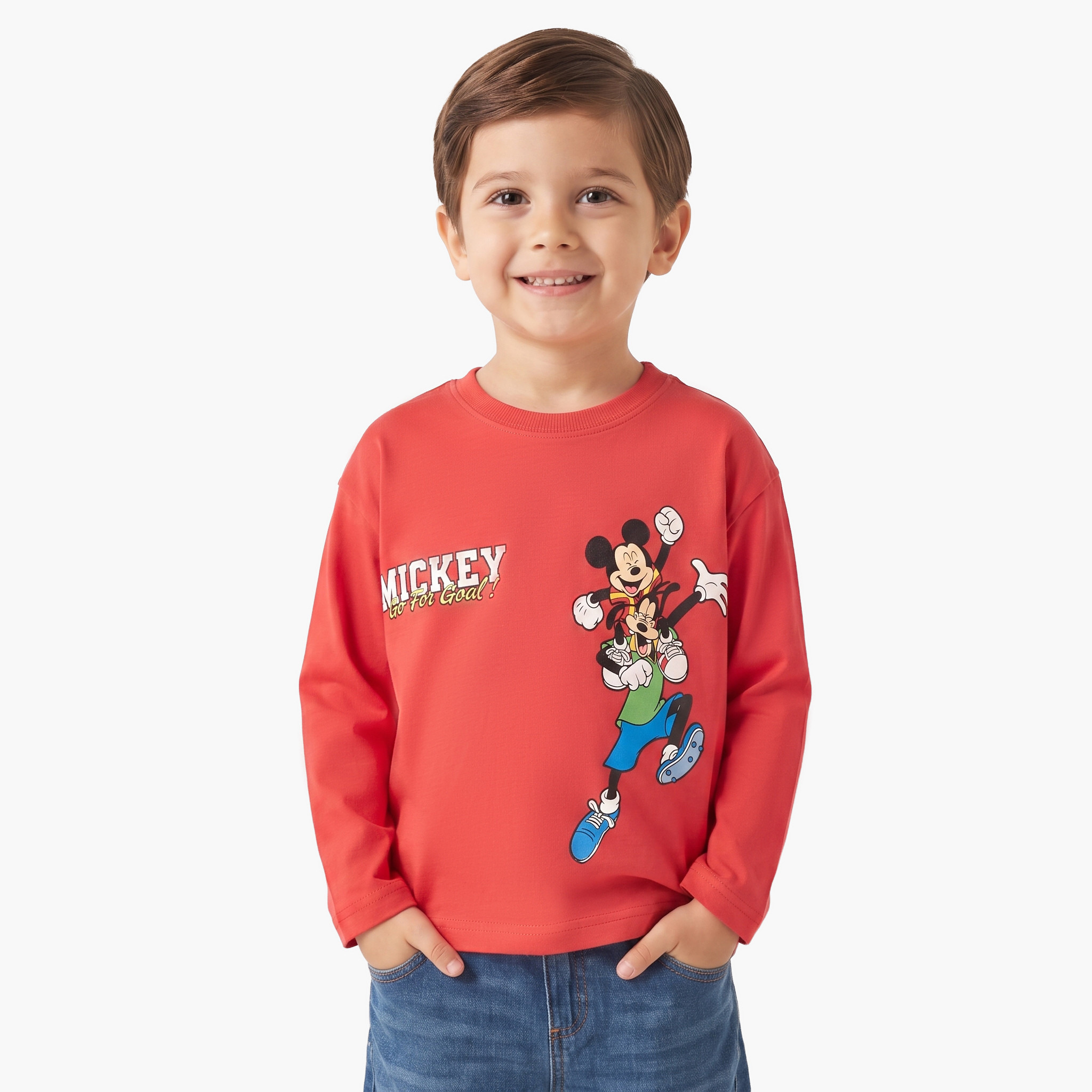Disney Crew Neck Long Sleeves T-shirt with Mickey Mouse and Friends Print-boys-clothing-tshirtsandpolos-image-1