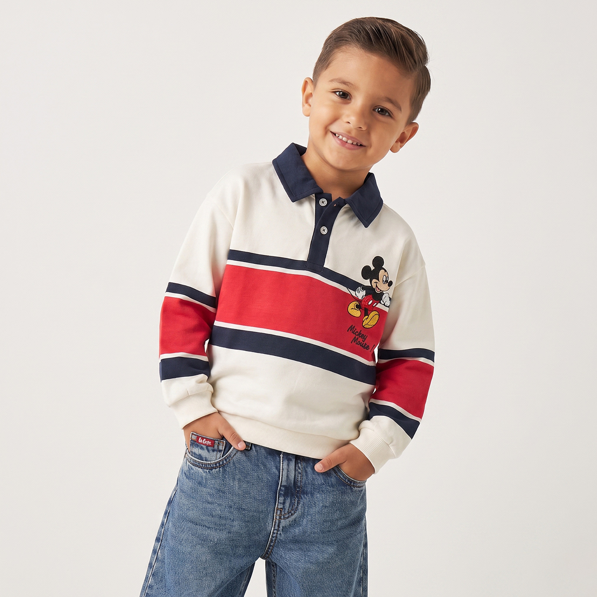 سويت شيرت بأكمام طويلة وتطريز ميكي ماوس من ديزني-baby-boys-clothing-winterwear-sweatshirts-image-1