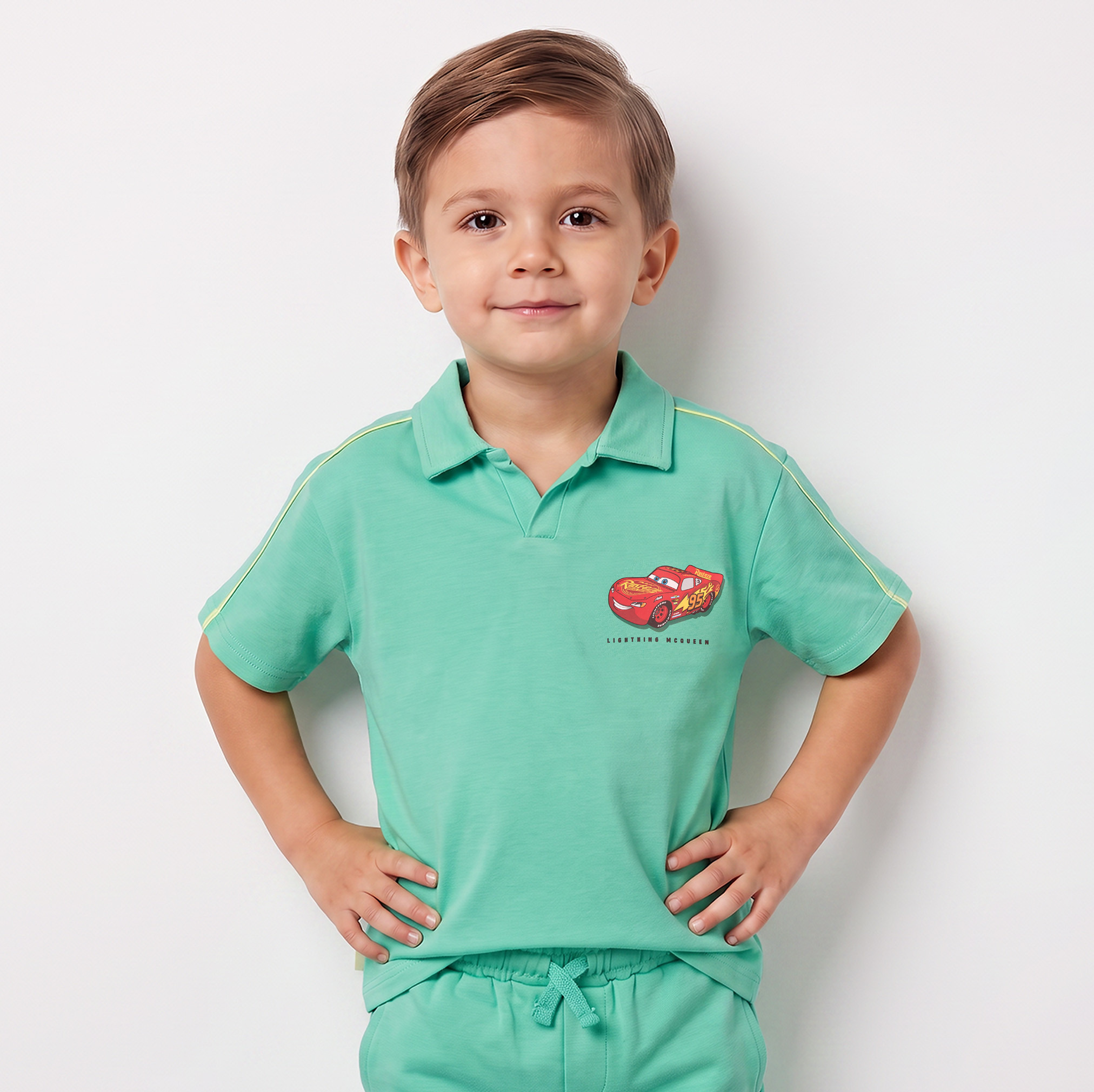 Disney Collared Short Sleeves Polo T-shirt and Shorts Set with Lightning McQueen Print-boys-clothing-setsandcoords-image-2