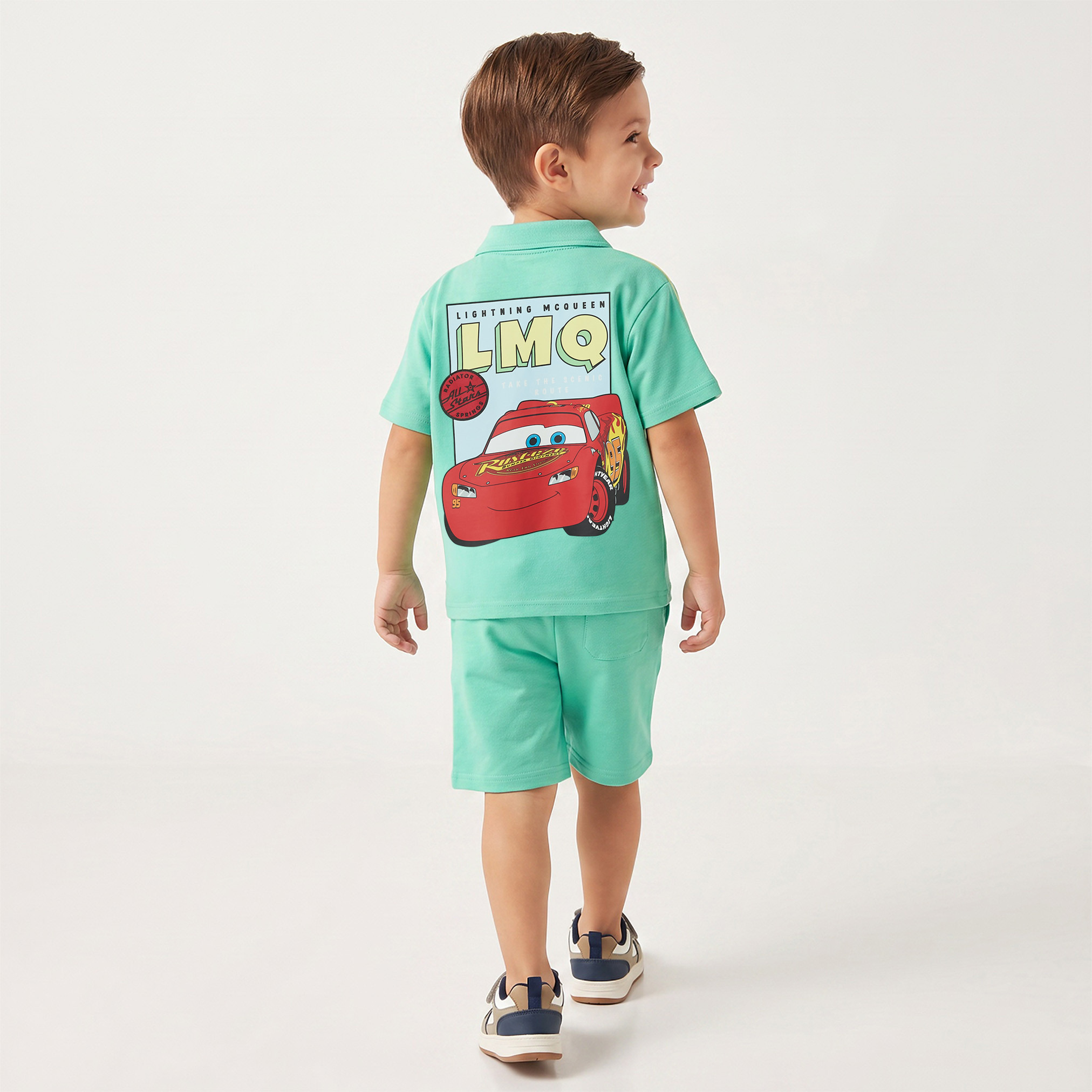 Disney Collared Short Sleeves Polo T-shirt and Shorts Set with Lightning McQueen Print-boys-clothing-setsandcoords-image-4