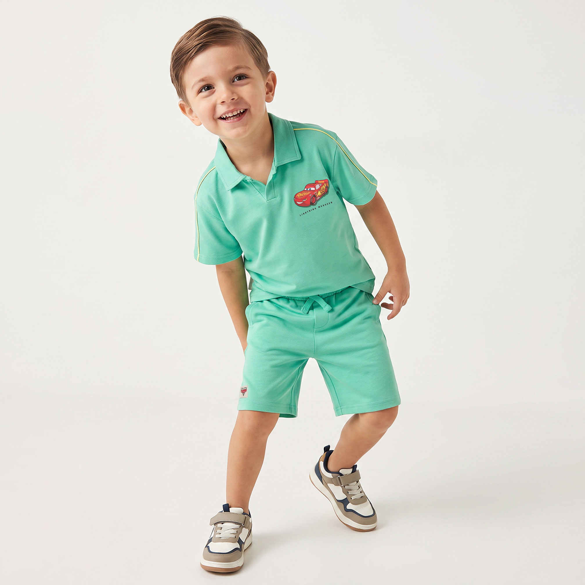 Disney Collared Short Sleeves Polo T-shirt and Shorts Set with Lightning McQueen Print-boys-clothing-setsandcoords-image-1