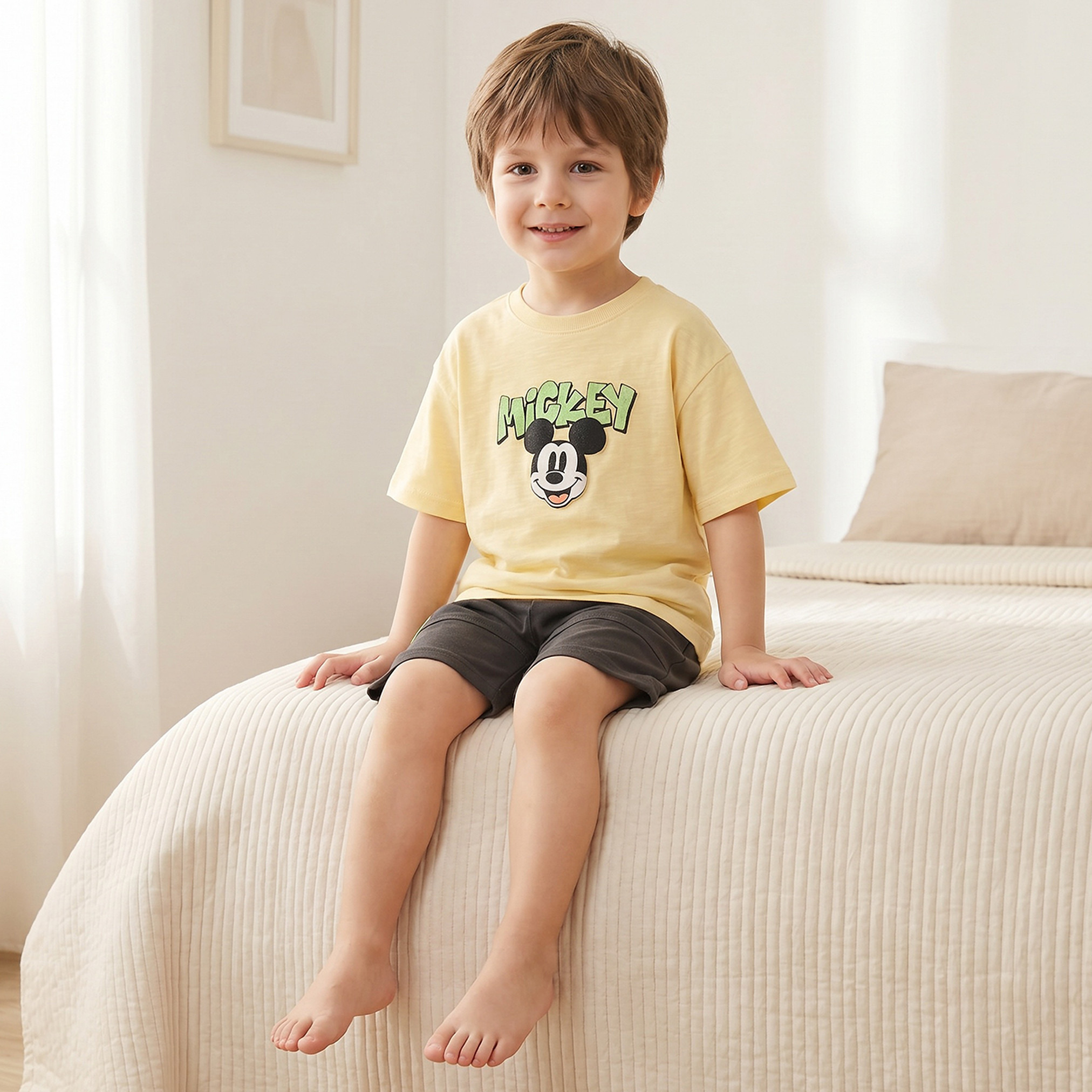 Disney Crew Neck Short Sleeves T-shirt and Shorts Set with Mickey Mouse Print-boys-clothing-setsandcoords-image-1