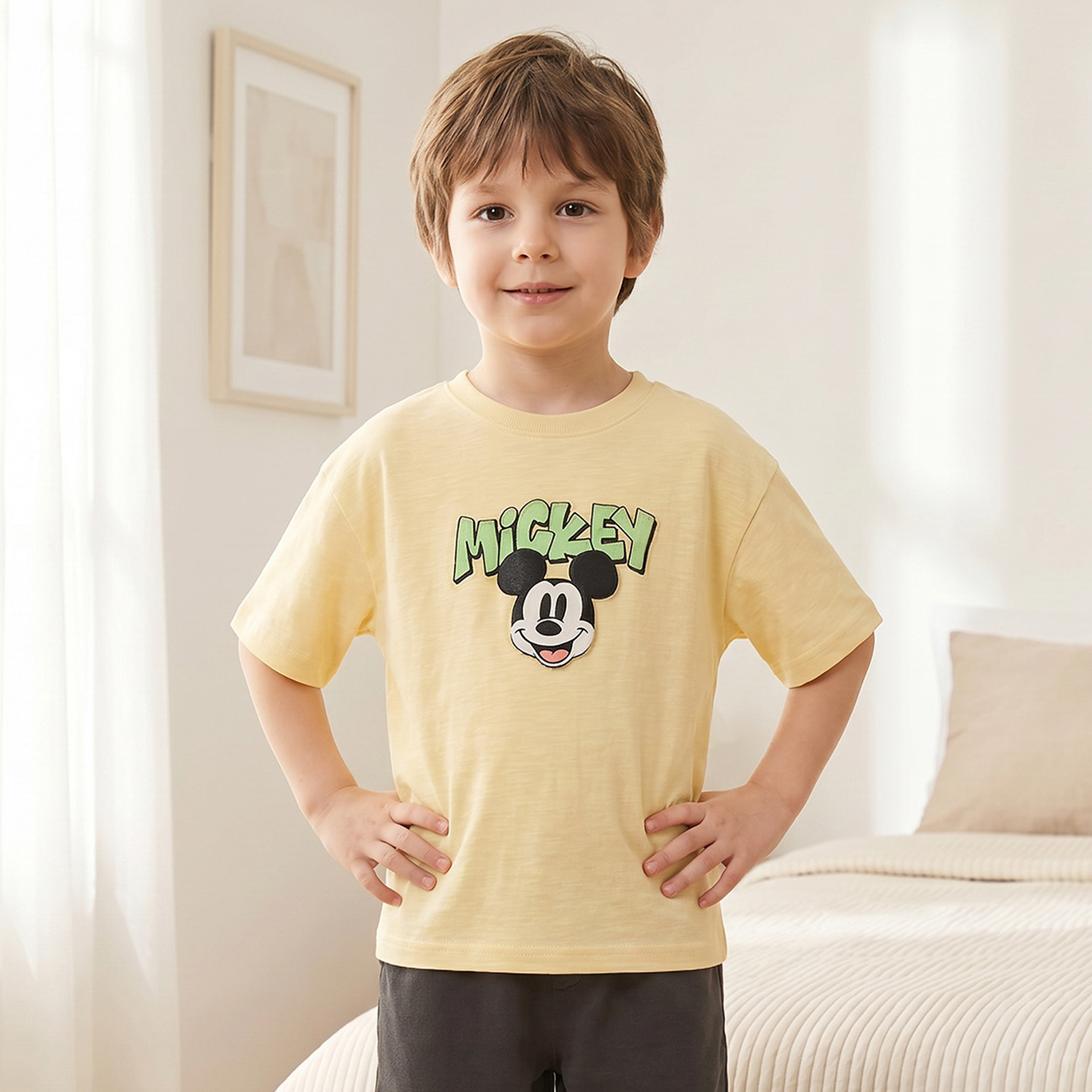 Disney Crew Neck Short Sleeves T-shirt and Shorts Set with Mickey Mouse Print-boys-clothing-setsandcoords-image-2