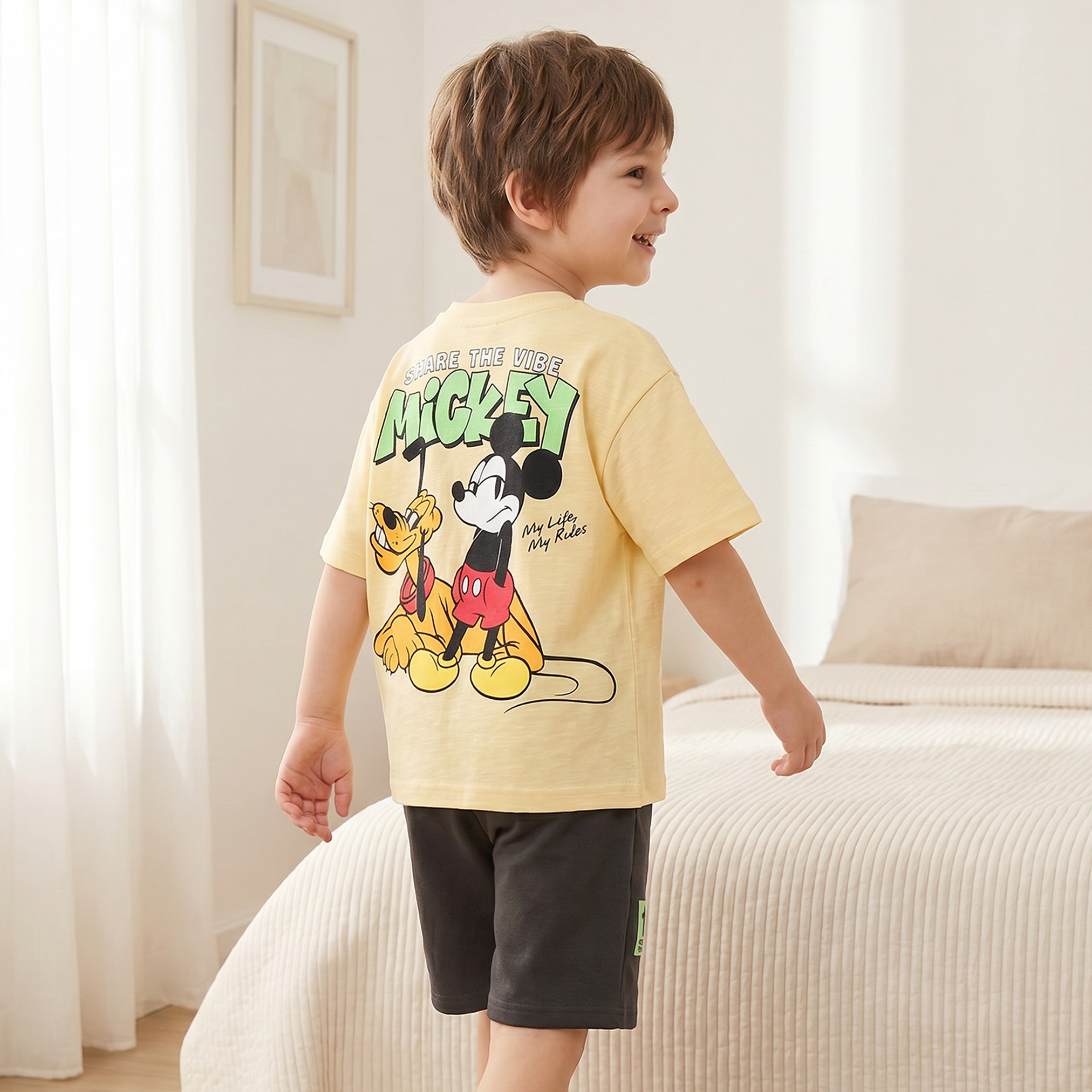 Disney Crew Neck Short Sleeves T-shirt and Shorts Set with Mickey Mouse Print-boys-clothing-setsandcoords-image-4