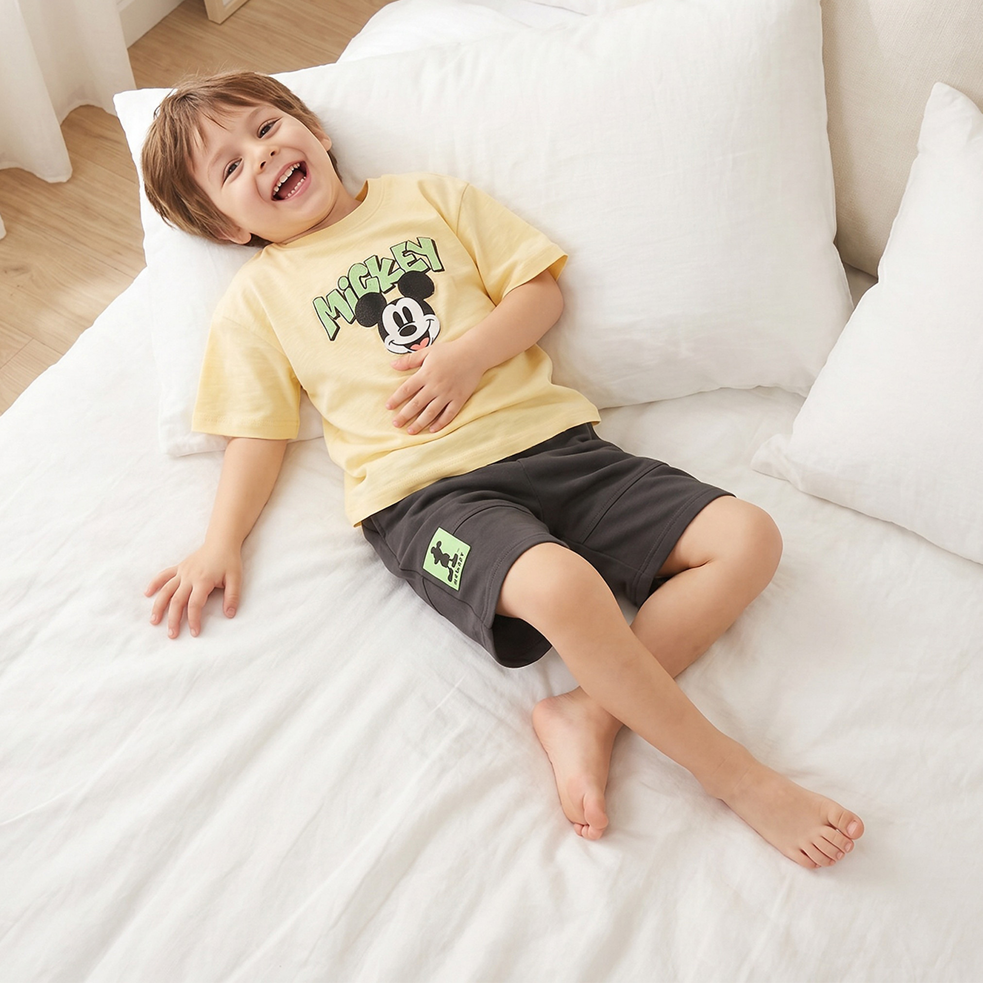 Disney Crew Neck Short Sleeves T-shirt and Shorts Set with Mickey Mouse Print-boys-clothing-setsandcoords-image-7