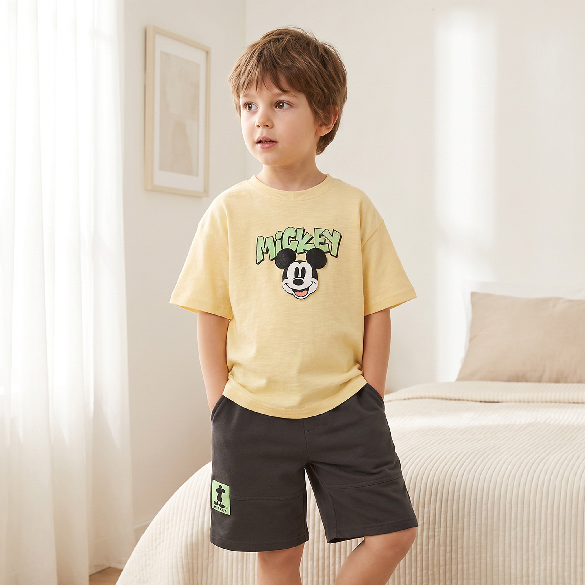 Disney Crew Neck Short Sleeves T-shirt and Shorts Set with Mickey Mouse Print-boys-clothing-setsandcoords-image-8