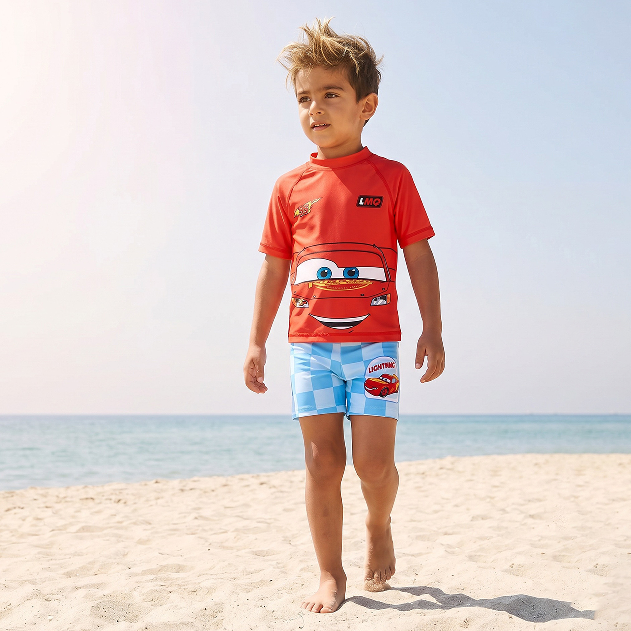 طقم سباحة شورت وتيشيرت بطبعات كارز للأولاد من ديزني-baby-boys-clothing-swimwear-image-1